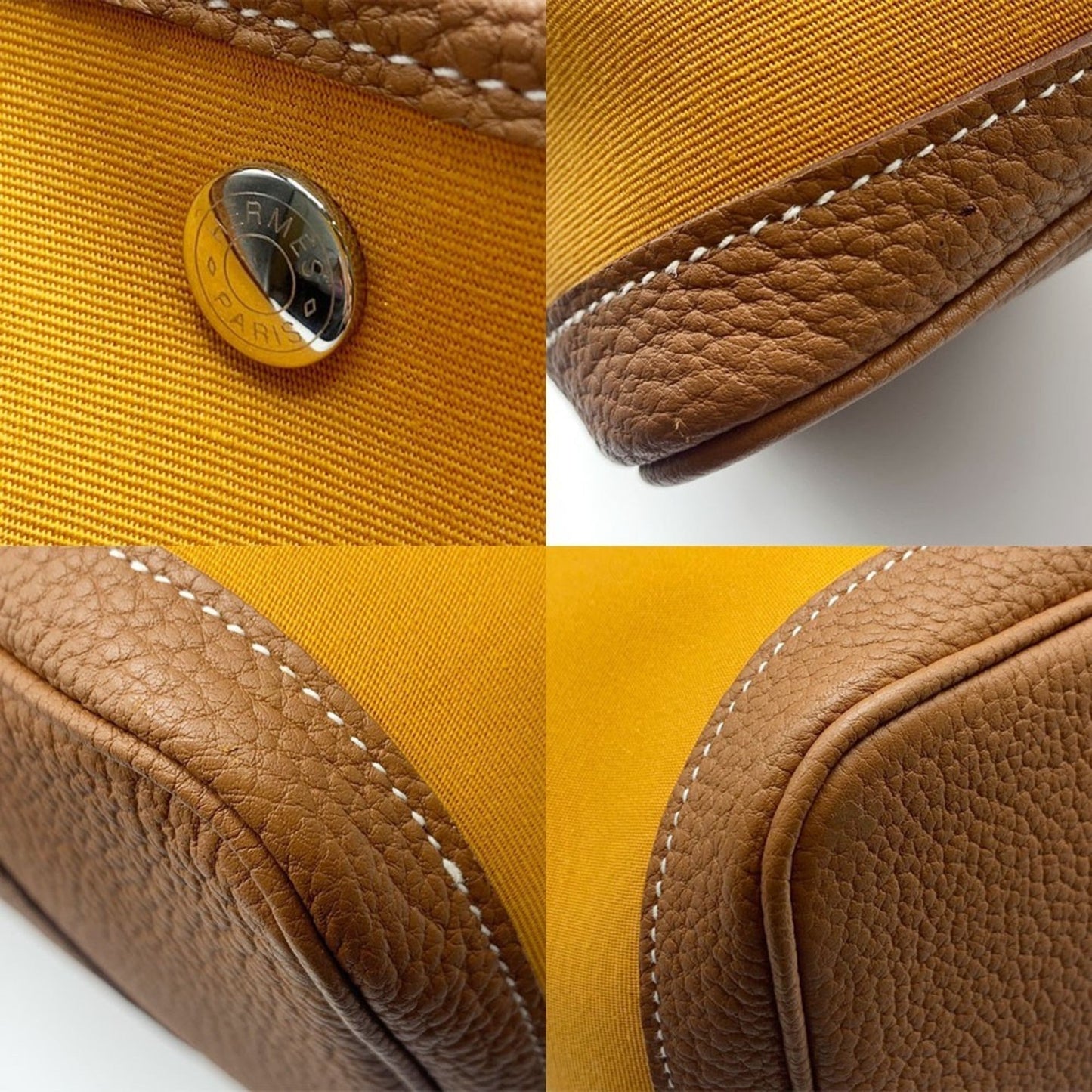 Hermes Toile Officier Negonda Tote Bag Leather Gold