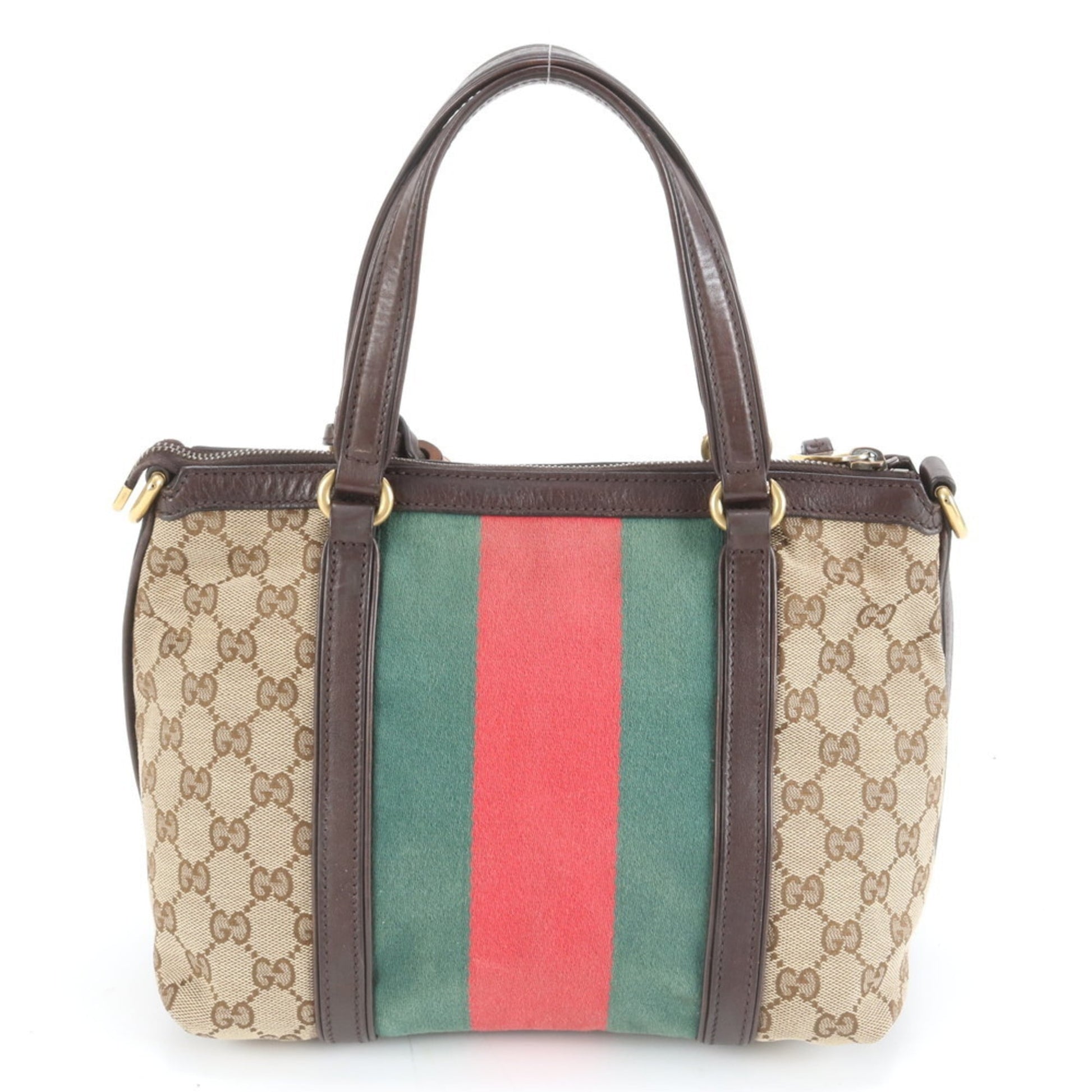 Gucci Brown Leather Canvas Handbag