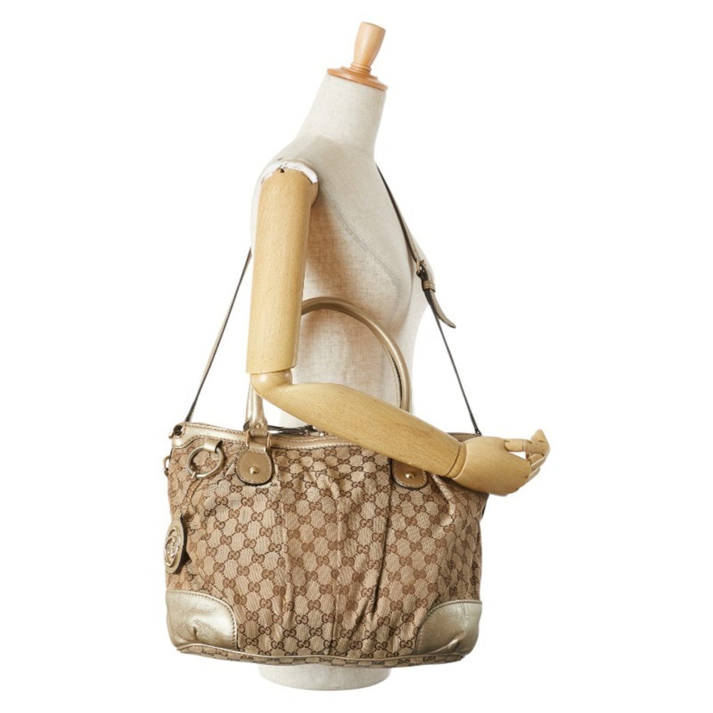 Gucci Gg Canvas Beige Champagne Gold Gg Canvas Leather Handbag Shoulder Bag