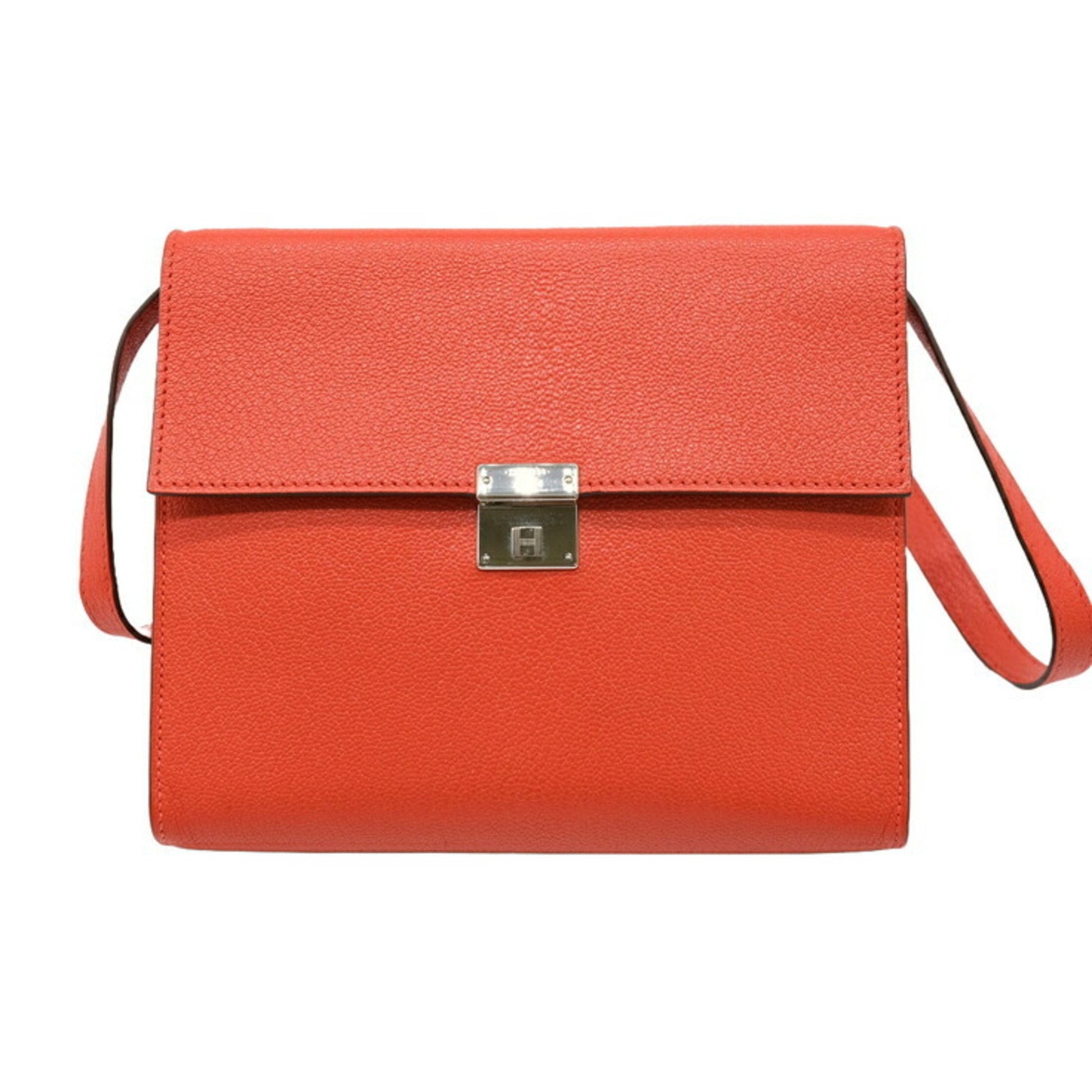 Hermes Chevre Shoulder Bag Leather Orange