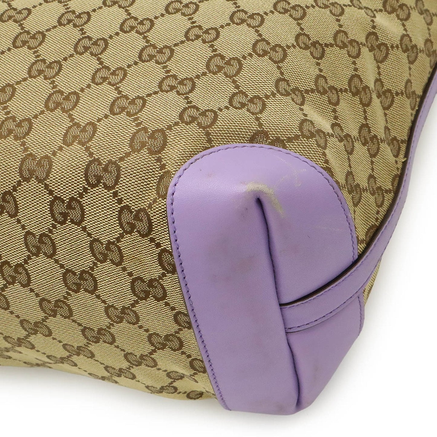 Gucci Beige Khaki Purple Gg Canvas Leather Shoulder Bag Tote Bag