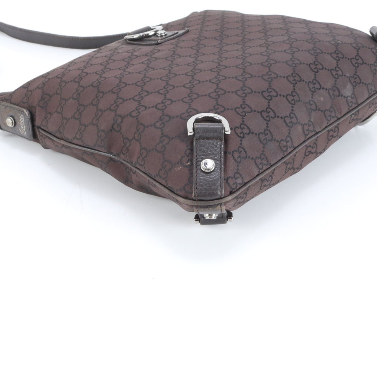 Gucci Brown Leather Canvas Shoulder Bag