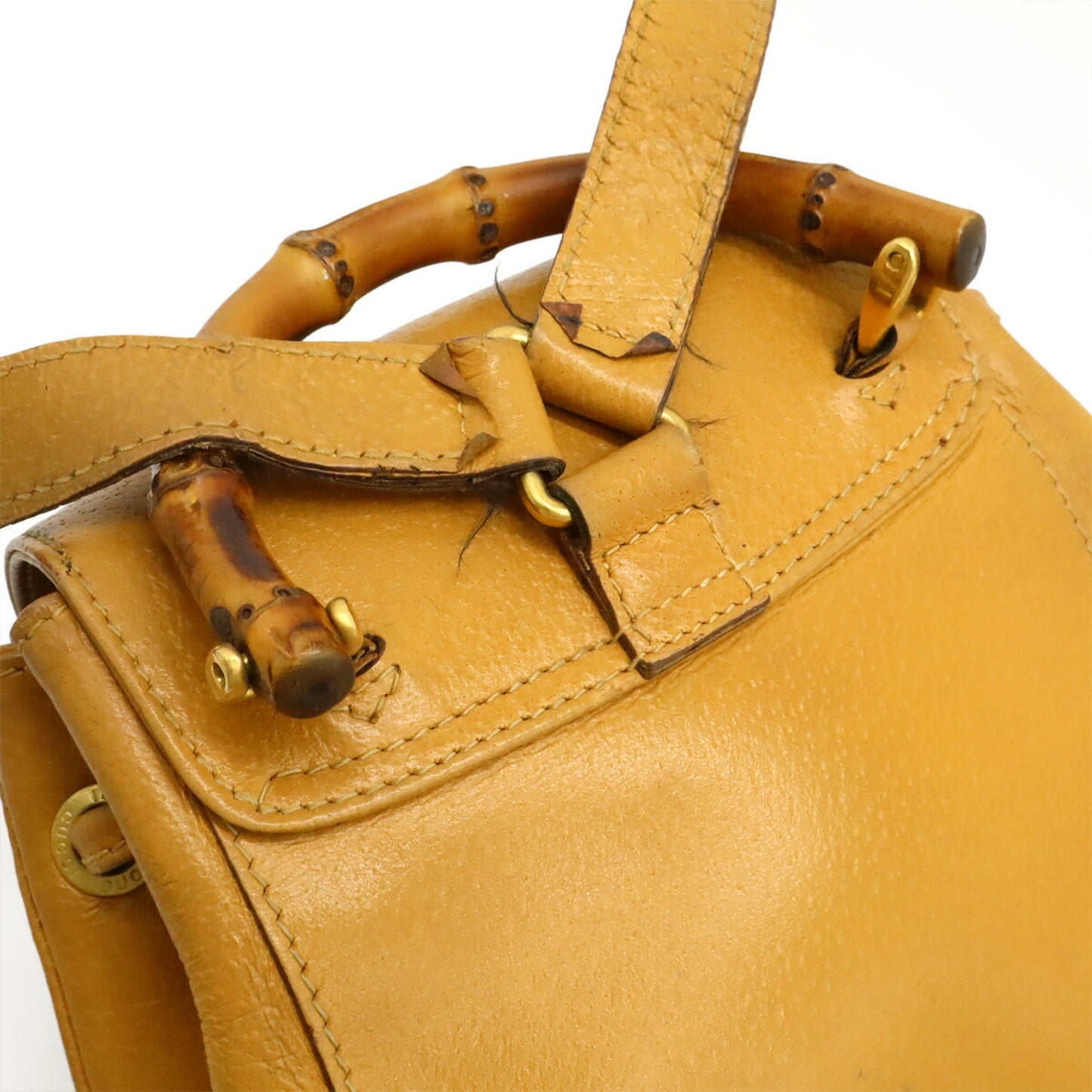 Gucci Beige Light Brown Bamboo Leather Backpack Shoulder Bag