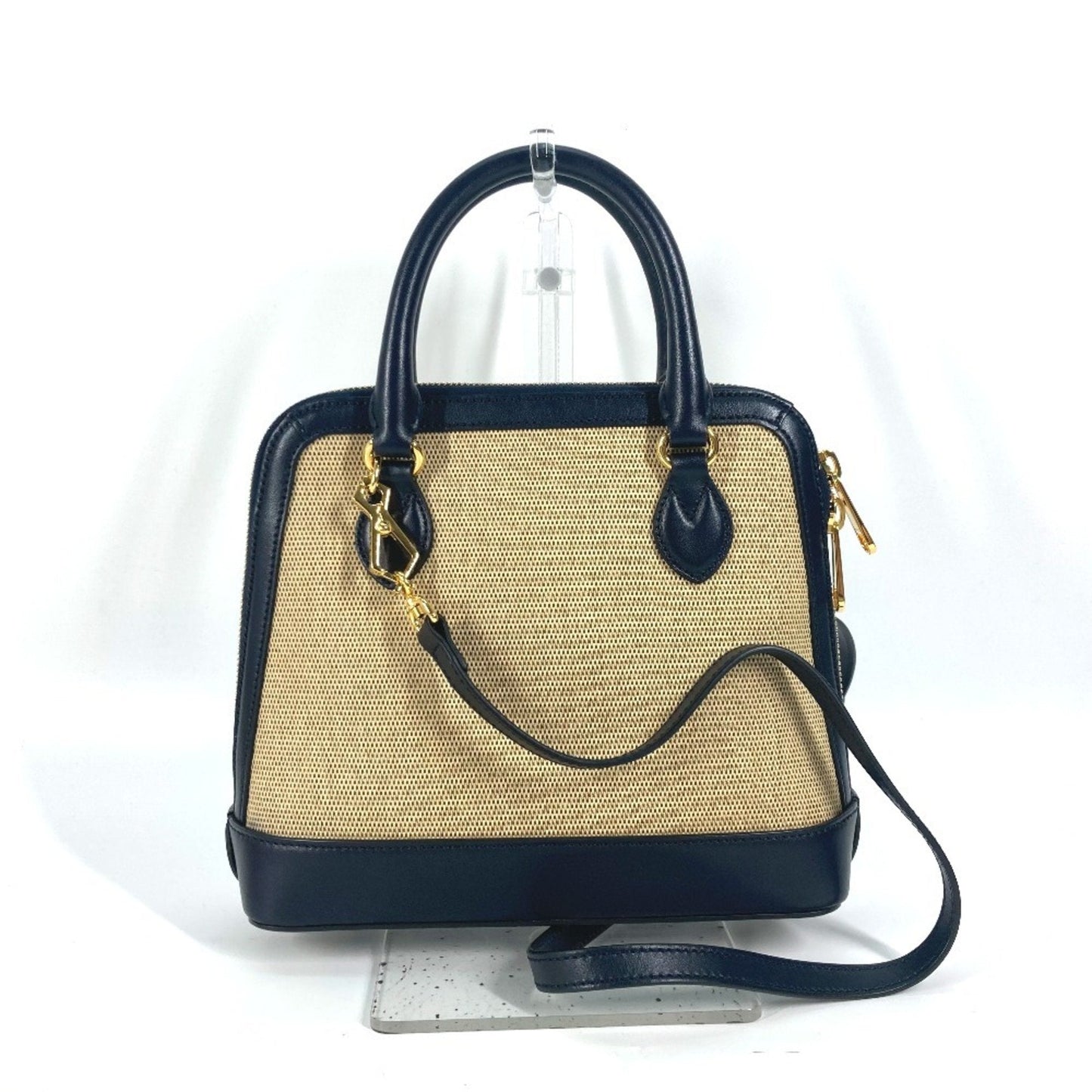 Gucci Beige Dark Navy Canvas Leather Handbag Shoulder Bag