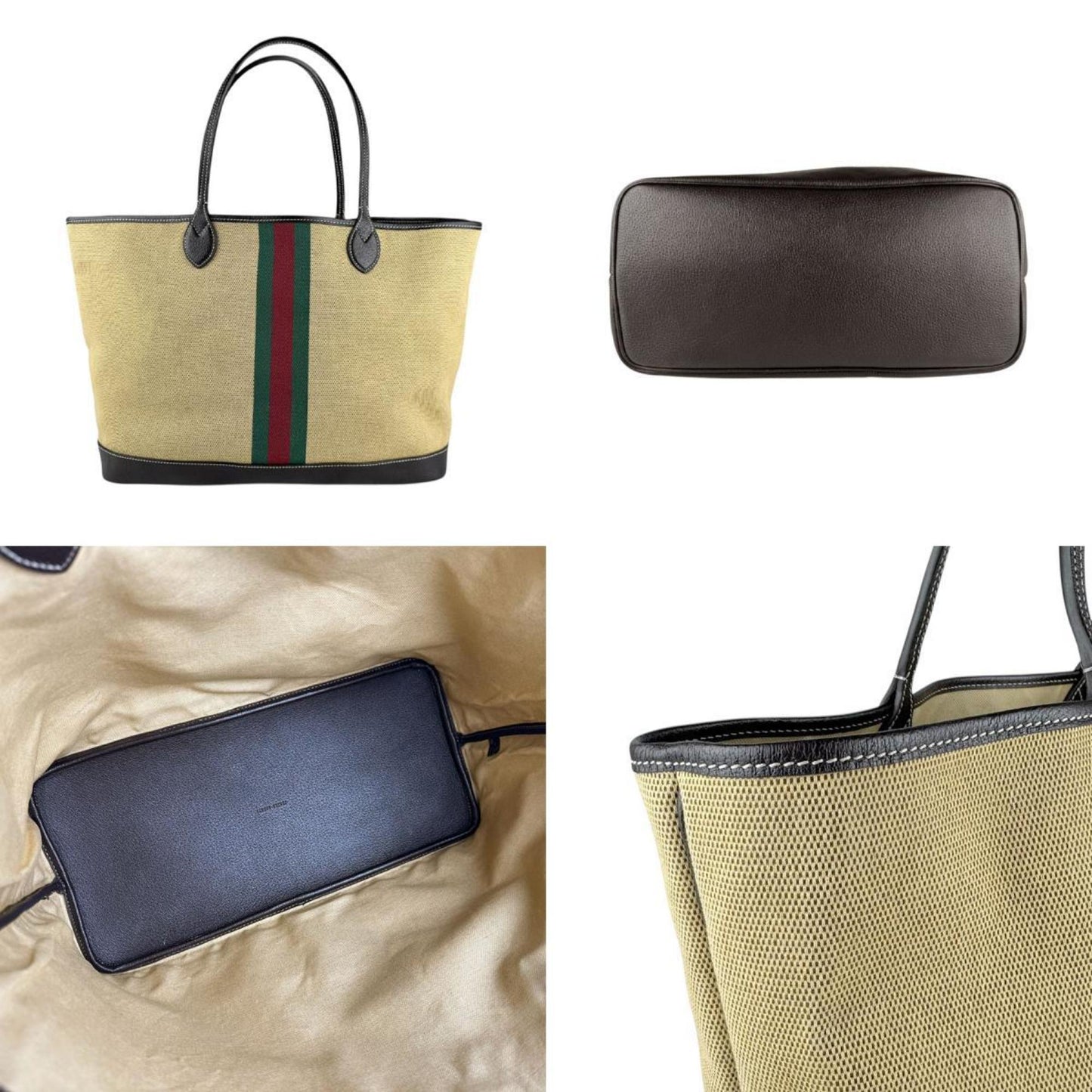 Gucci Beige Brown Canvas Leather Tote Bag