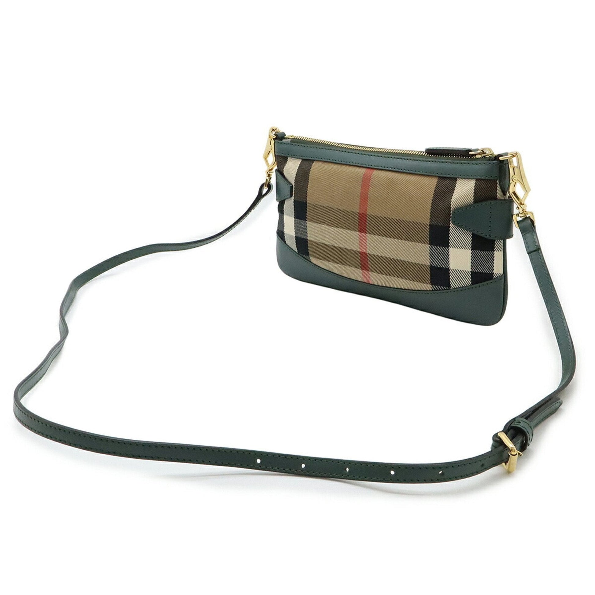 Burberry Clutch Bag Pochette Shoulder Bag Leather Canvas Beige