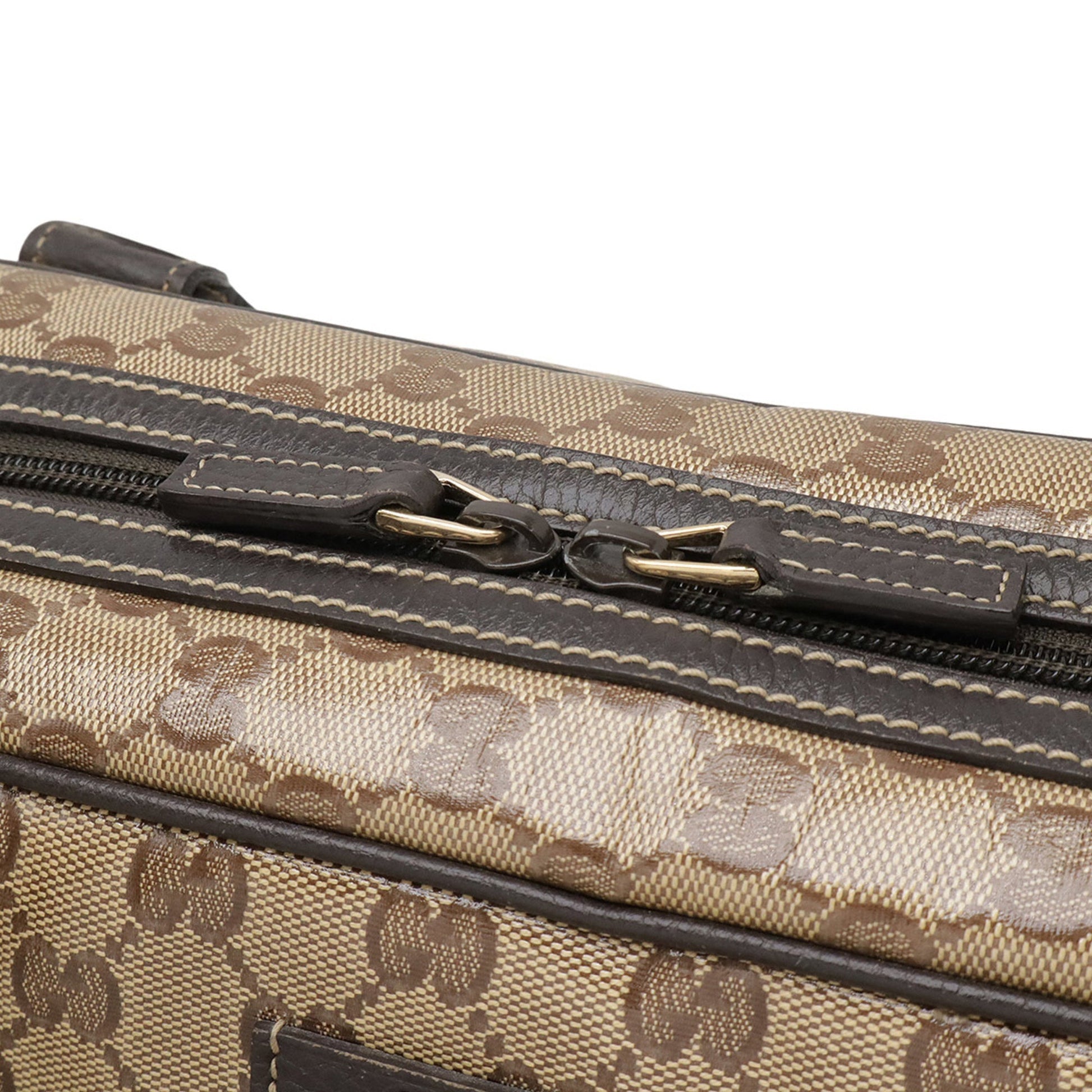 Gucci Beige Brown Dark Brown Green Khaki Red Color Coated Canvas Leather Boston Bag Handbag