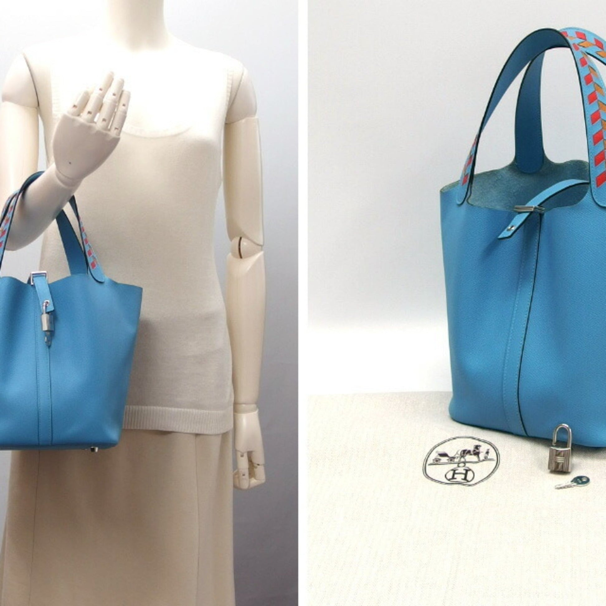 Hermes Picotin Light Epsom Handbag Tote Bag Leather Blue