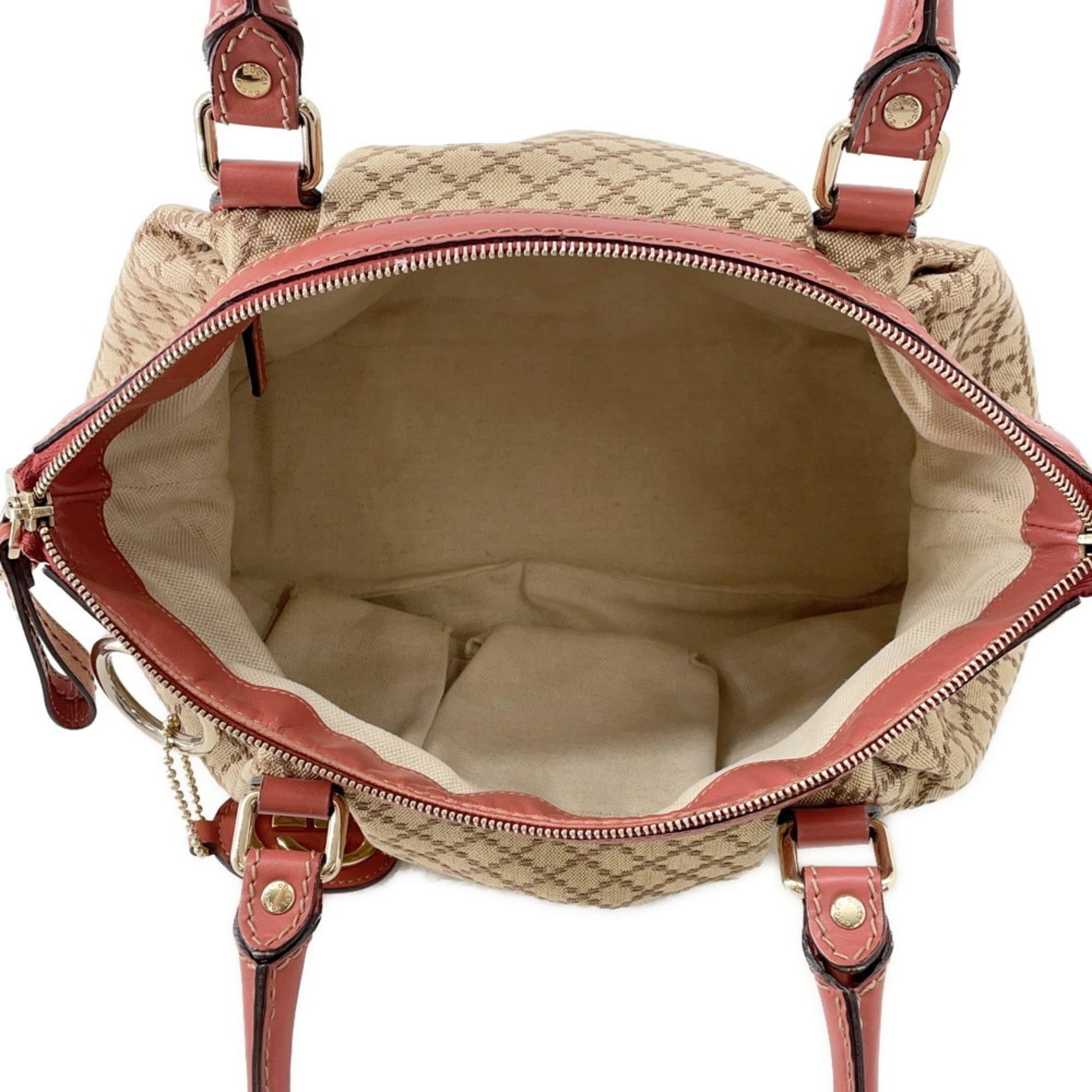 Gucci Diamante Pink Beige Canvas Leather Handbag Shoulder Bag