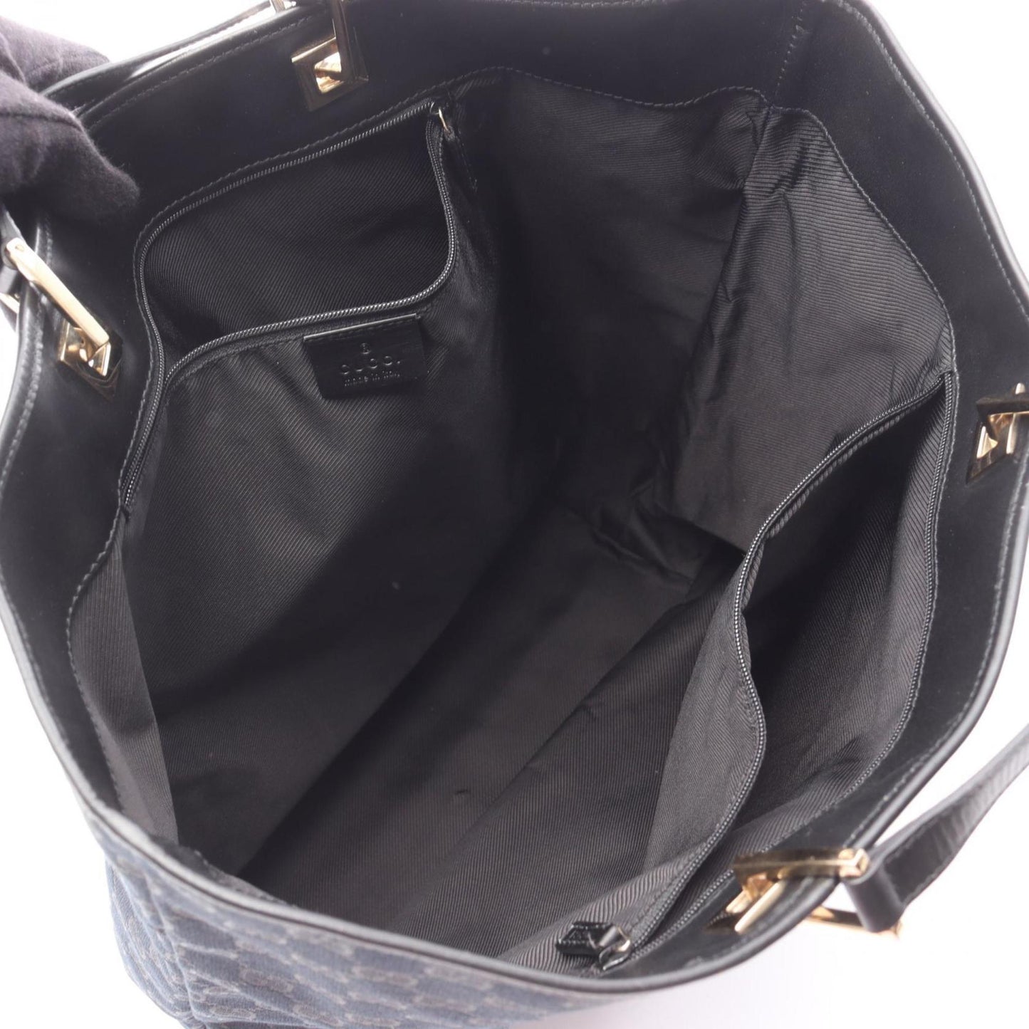 Gucci Black Navy Gg Canvas Leather Tote Bag