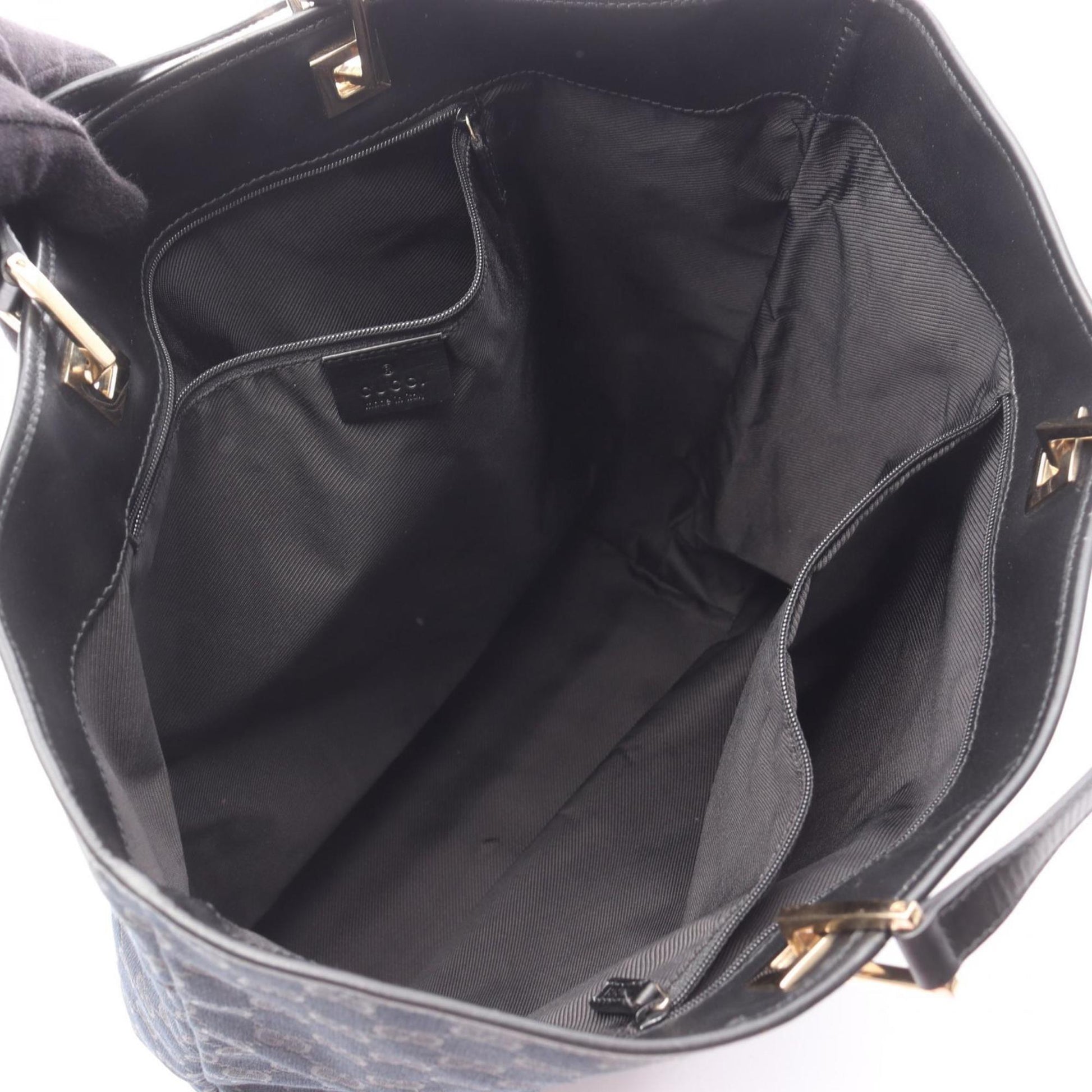 Gucci Black Navy Gg Canvas Leather Tote Bag