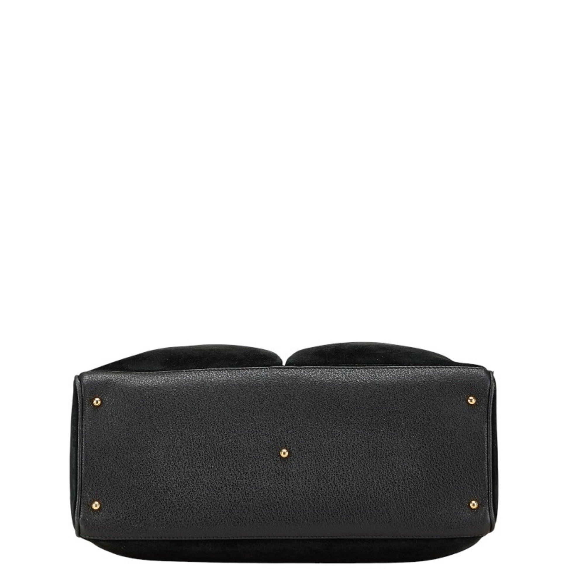 Gucci Bamboo Black Suede Leather Shoulder Bag Tote Bag