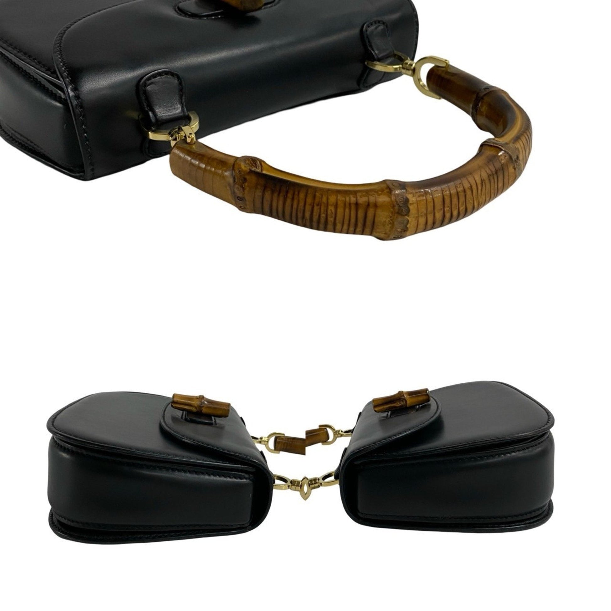 Gucci Black Bamboo Leather Handbag Tote Bag
