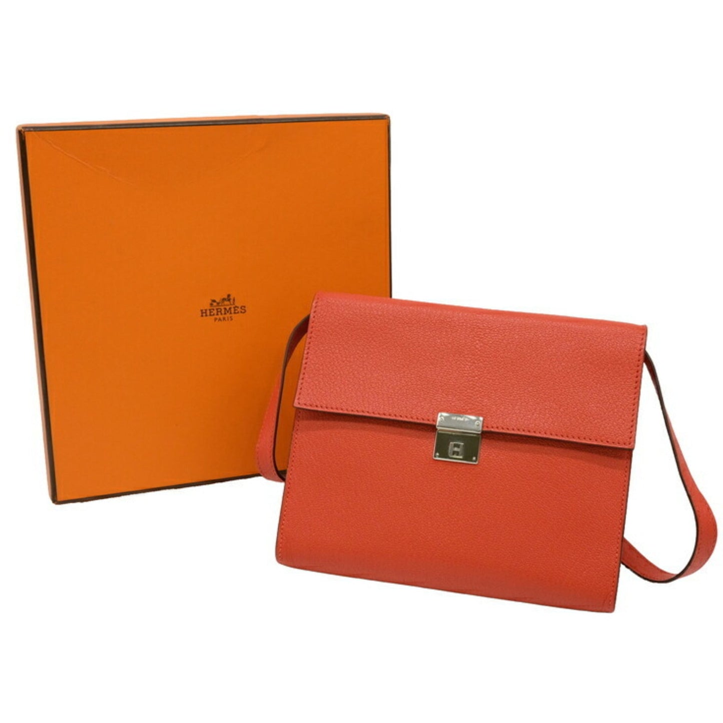 Hermes Chevre Shoulder Bag Leather Orange