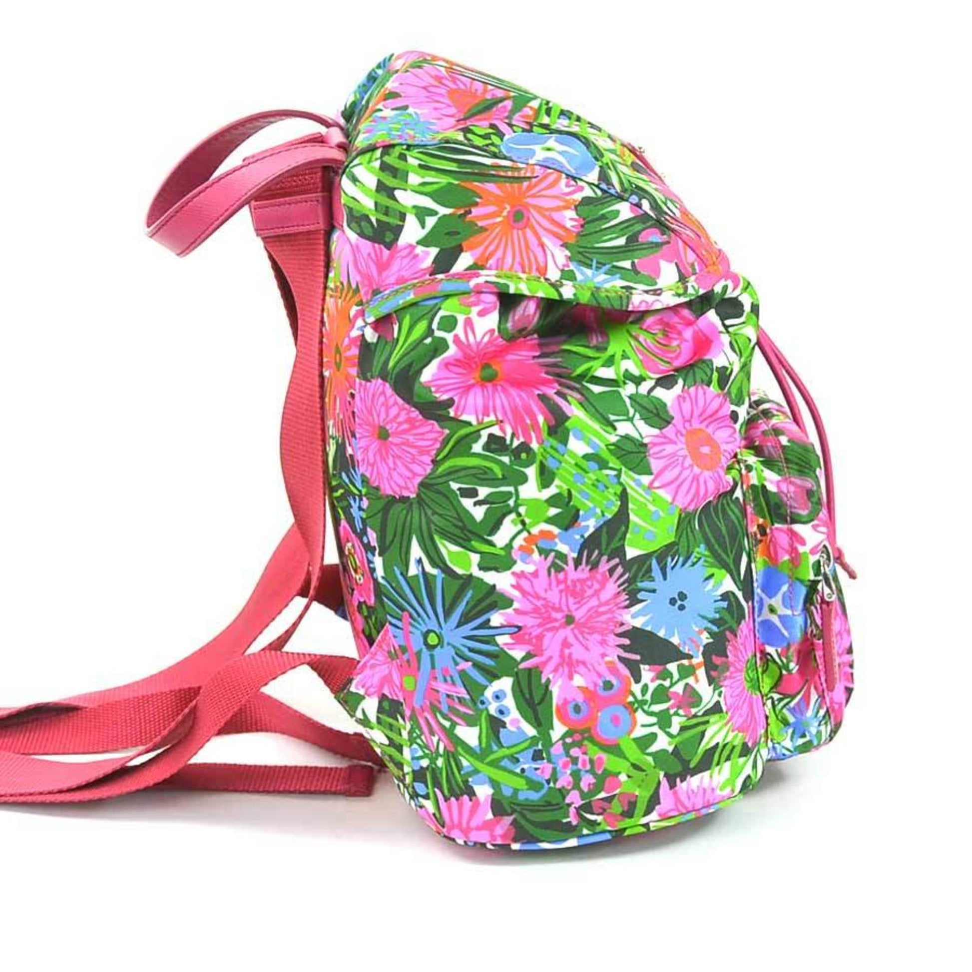 Prada Rucksack Flower Print Ladies Luxury Handbag Nylon Silver Multicolor Travel Bag
