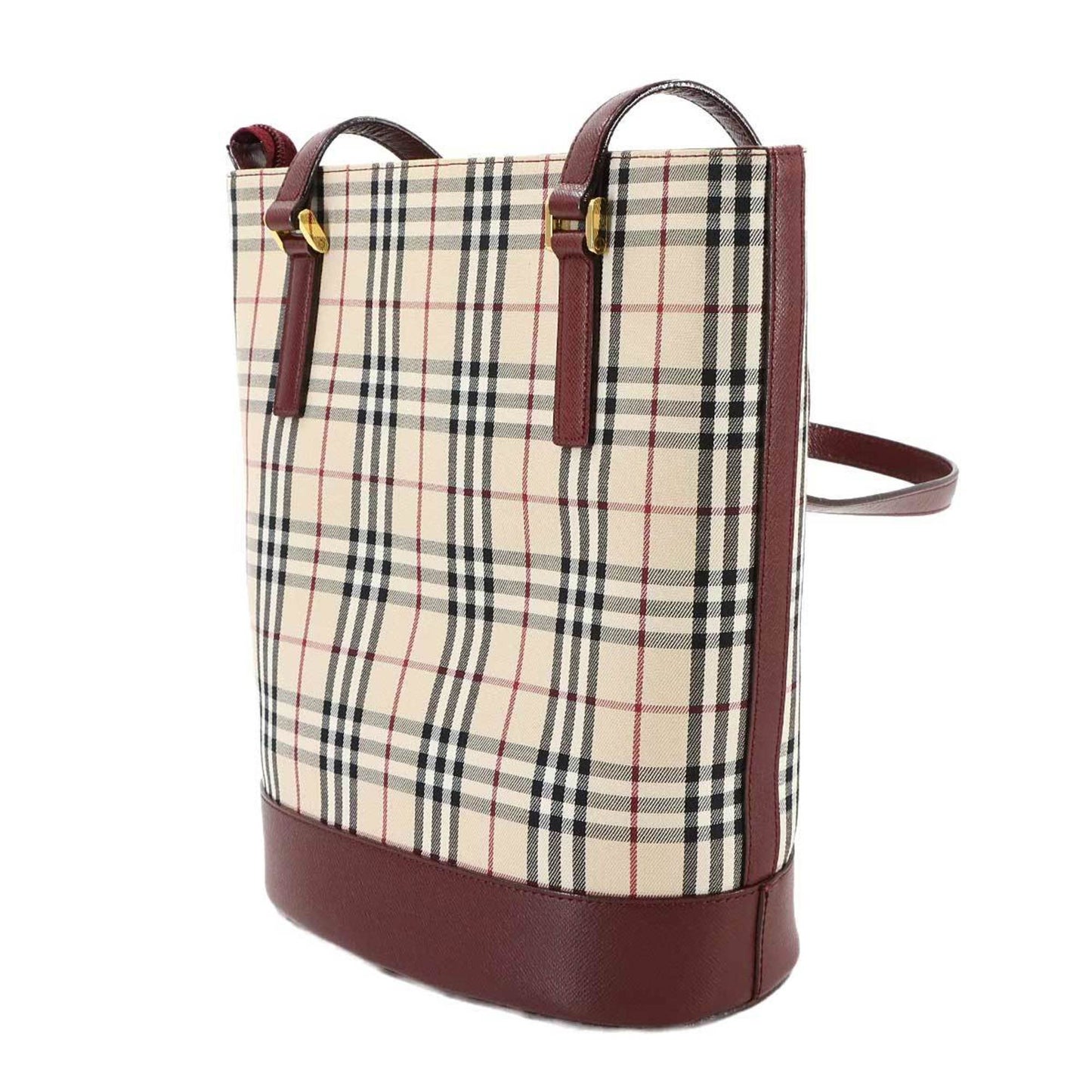 Burberry Bordeaux Tote Bag Leather Canvas Beige