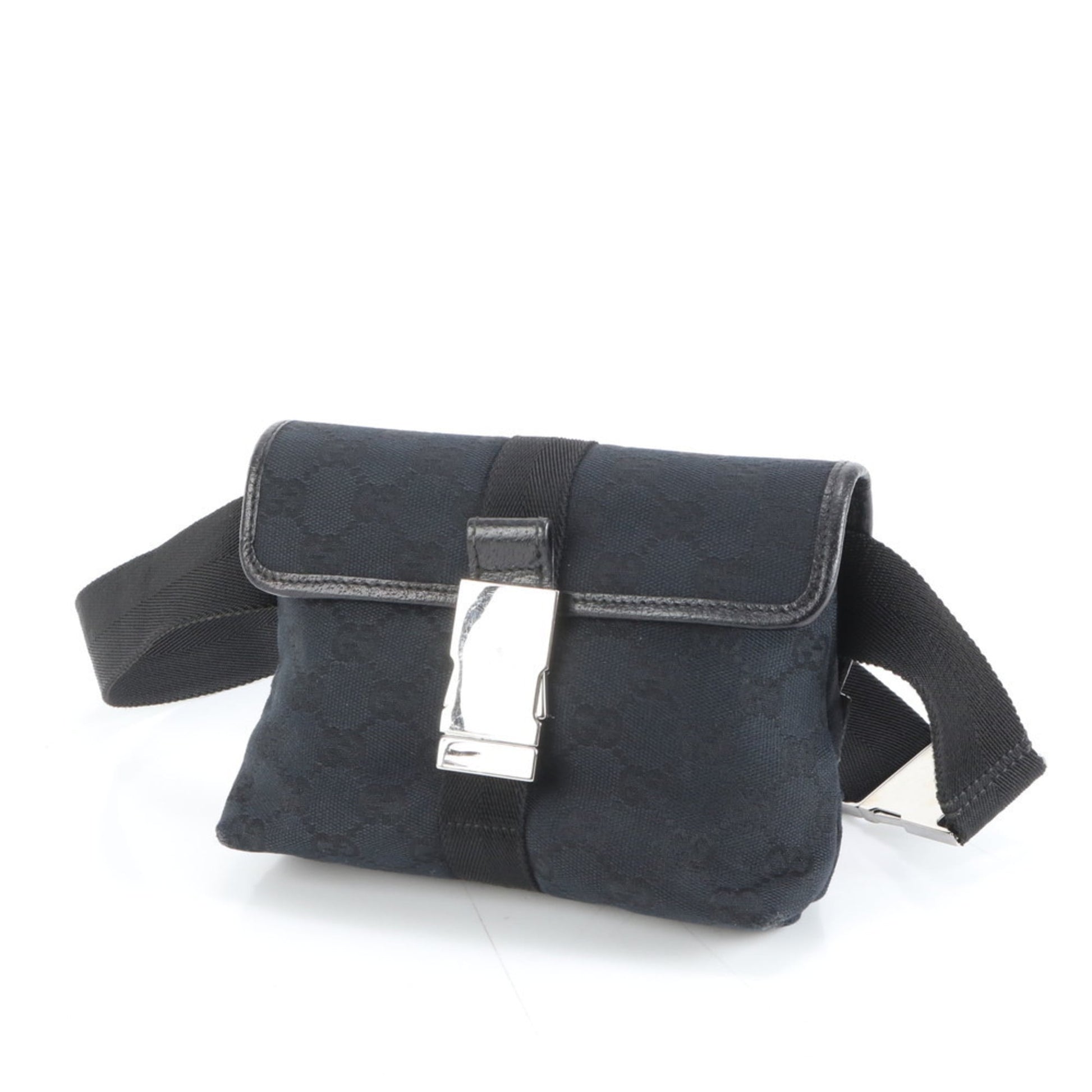 Gucci Black Leather Canvas Pouch Sling Bag