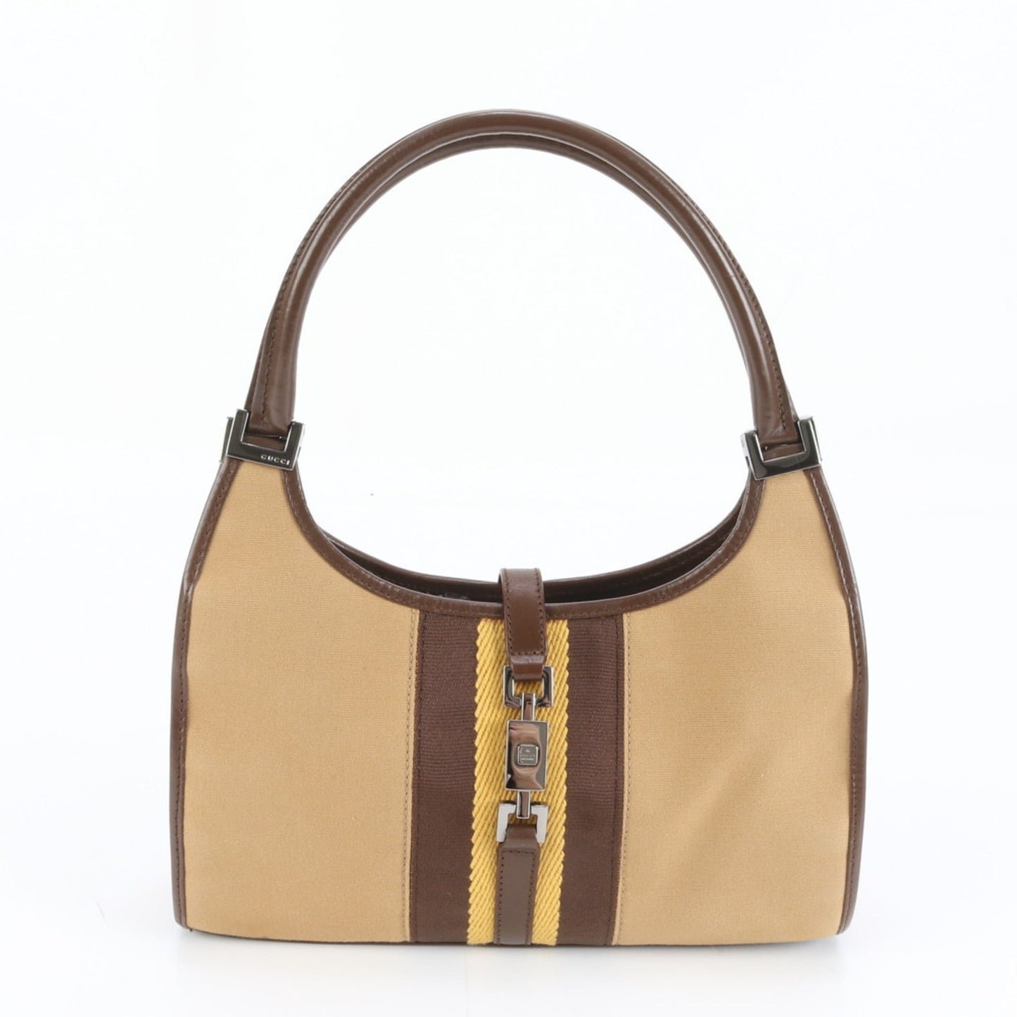 Gucci Brown Leather Canvas Shoulder Bag