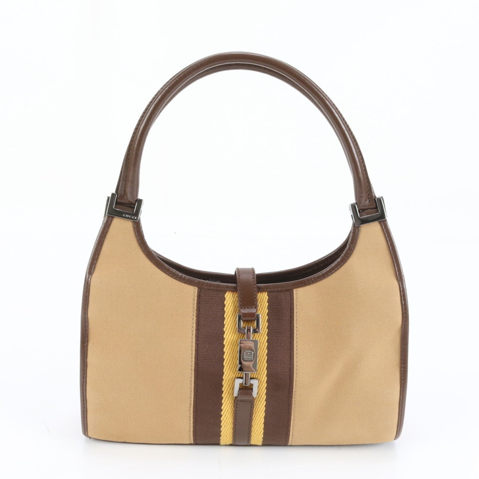 Gucci Brown Leather Canvas Shoulder Bag