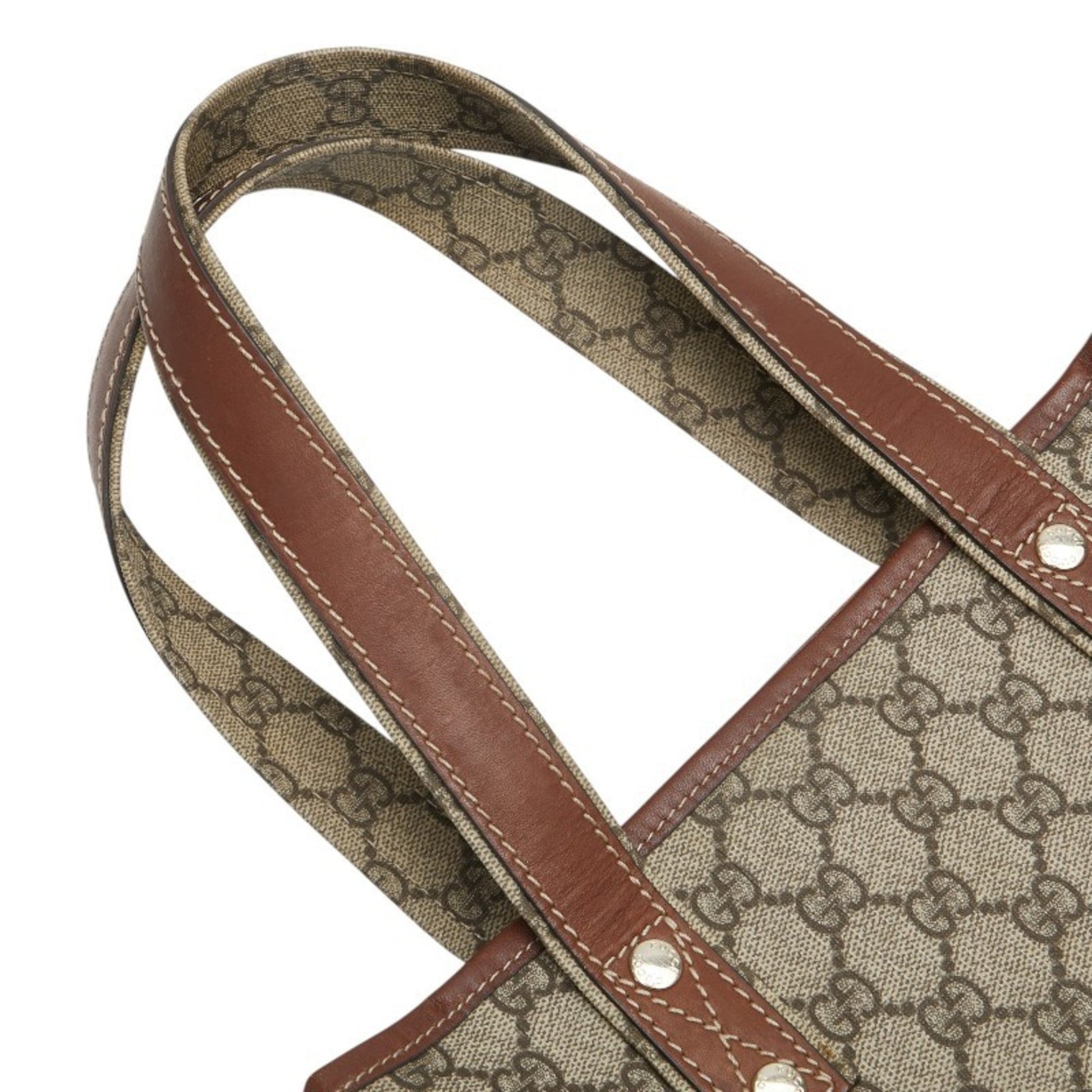 Gucci Sherry Line Beige Brown Pvc Leather Tote Bag
