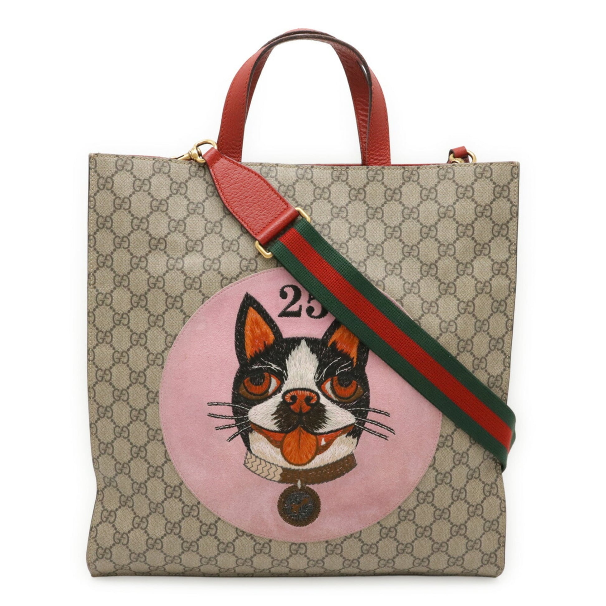 Gucci Beige Pink Red Color Gg Supreme Canvas Leather Shoulder Bag Tote Bag
