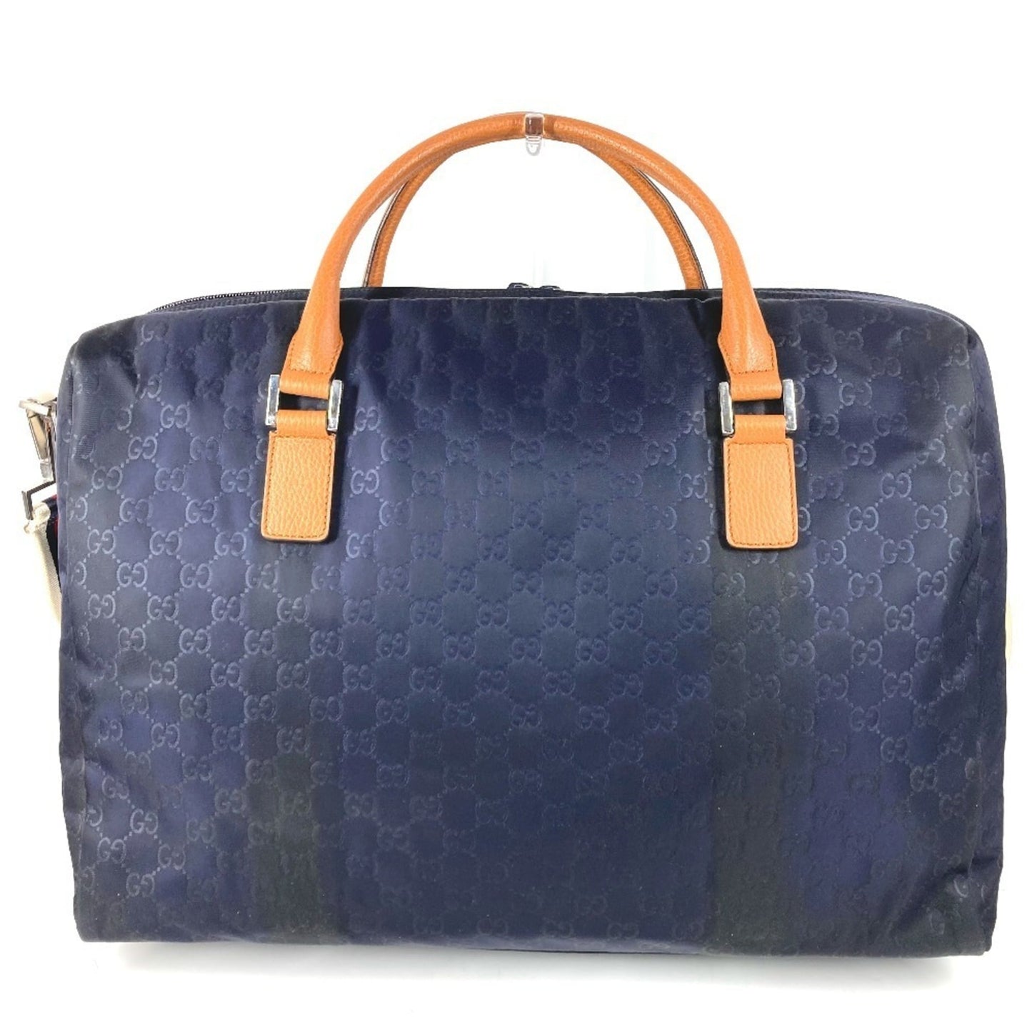 Gucci Brown Navy Nylon Leather Boston Bag