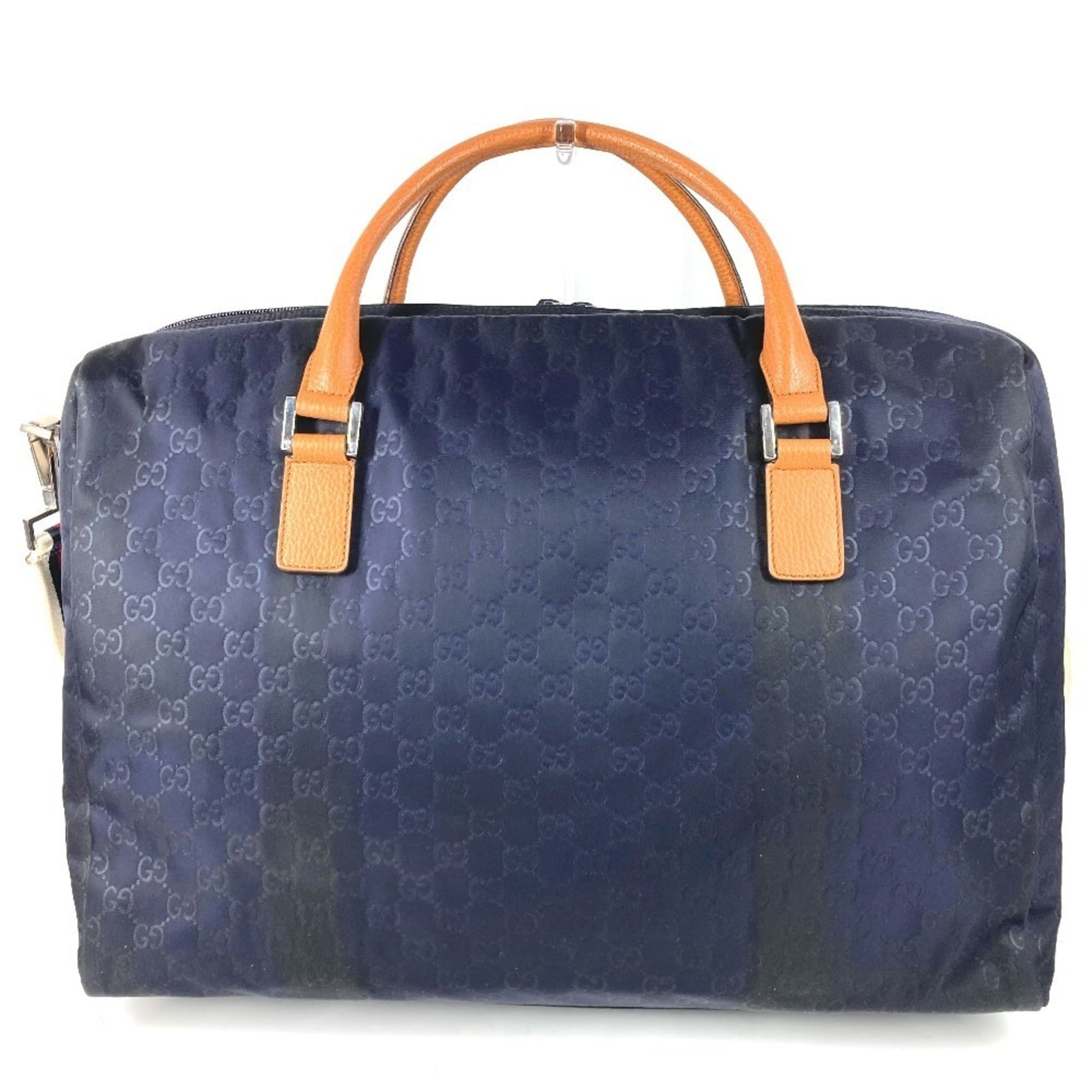 Gucci Brown Navy Nylon Leather Boston Bag