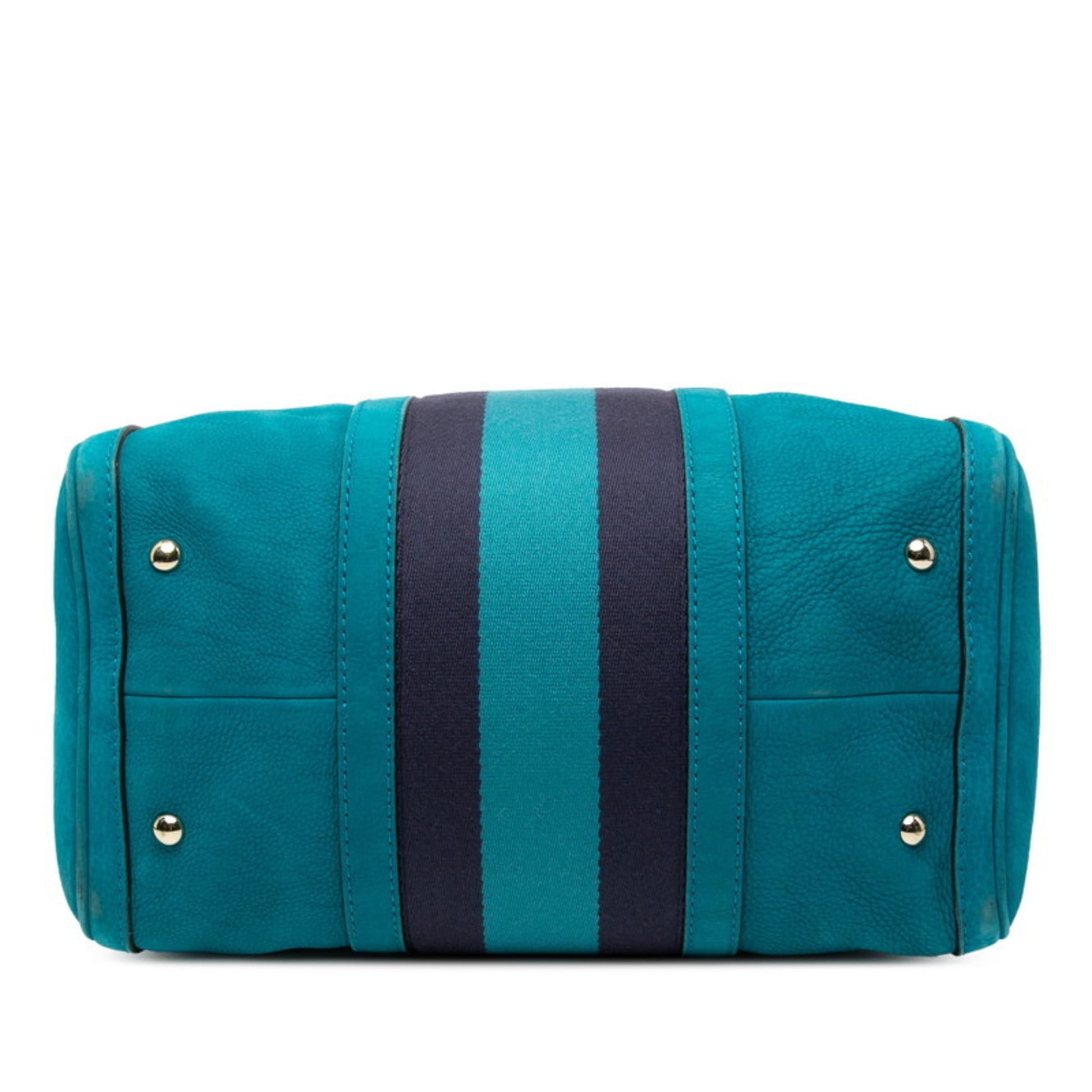 Gucci Light Blue Canvas Suede Boston Bag Shoulder Bag