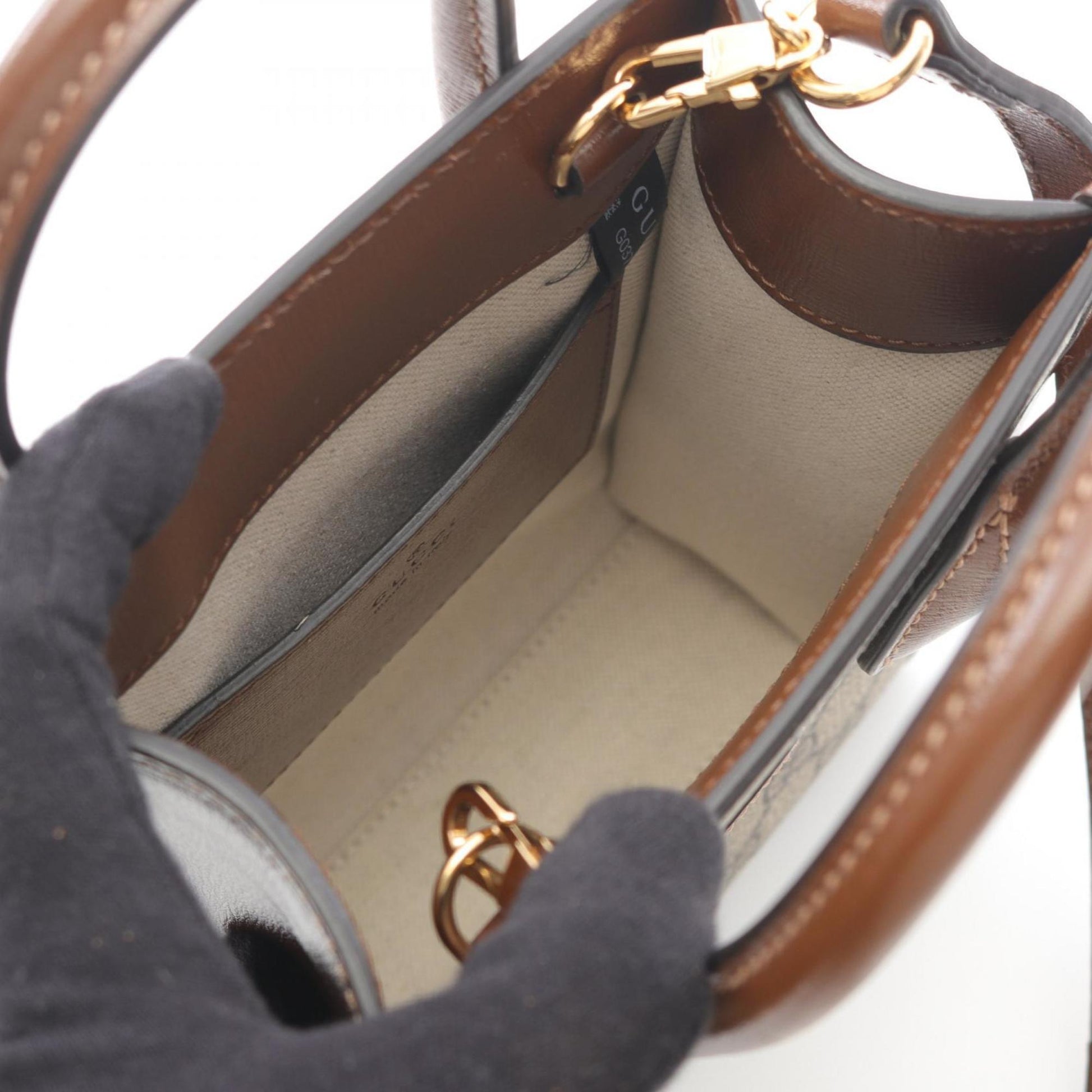 Gucci Beige Brown Coated Canvas Leather Handbag