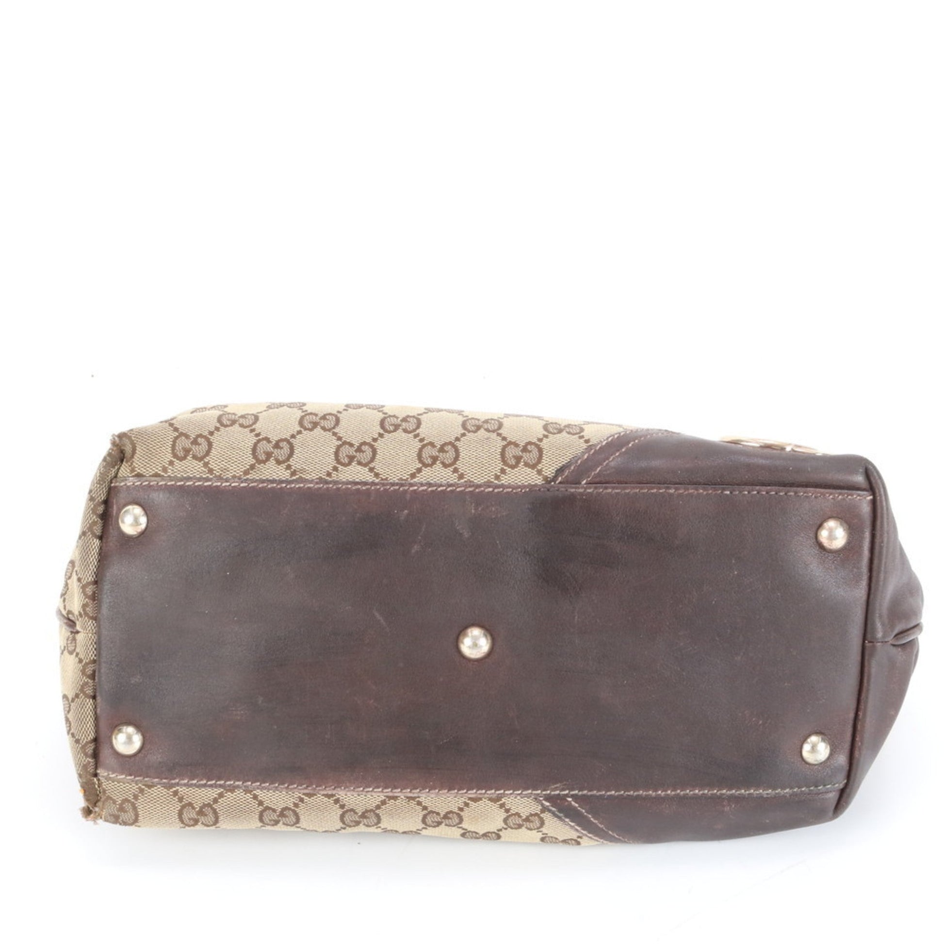 Gucci Brown Leather Canvas Tote Bag
