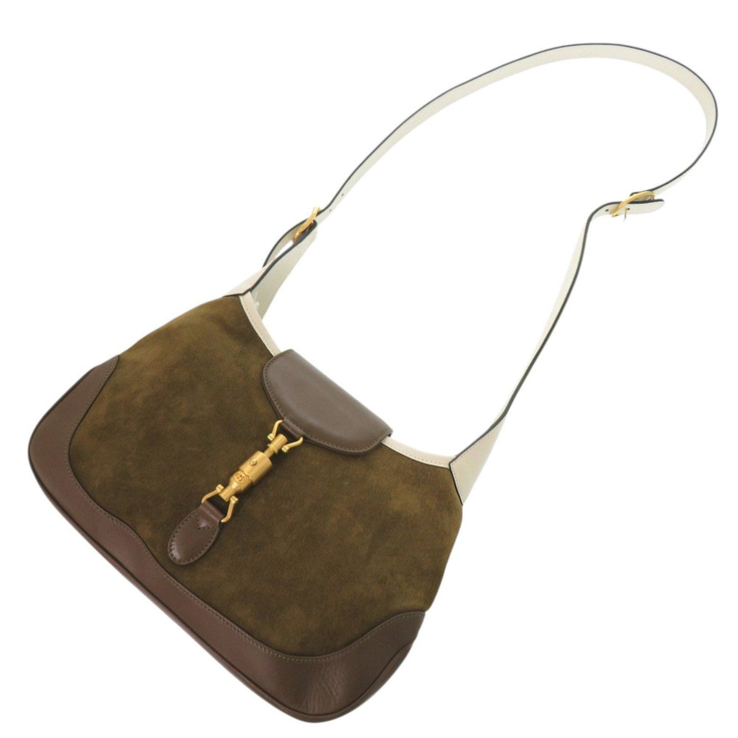 Gucci Brown Ivory Khaki Leather Suede Shoulder Bag
