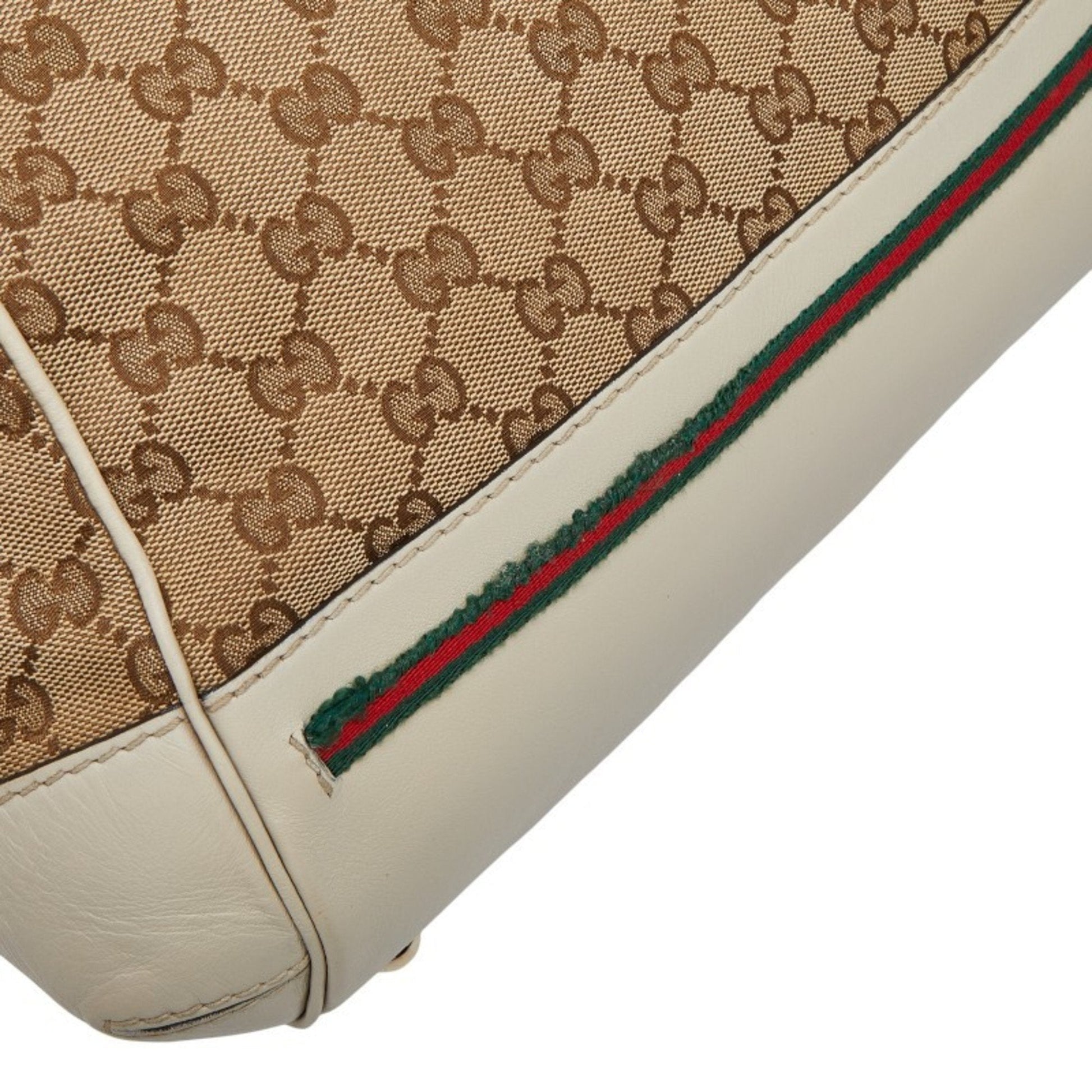 Gucci Beige Ivory Canvas Leather Shoulder Bag Tote Bag