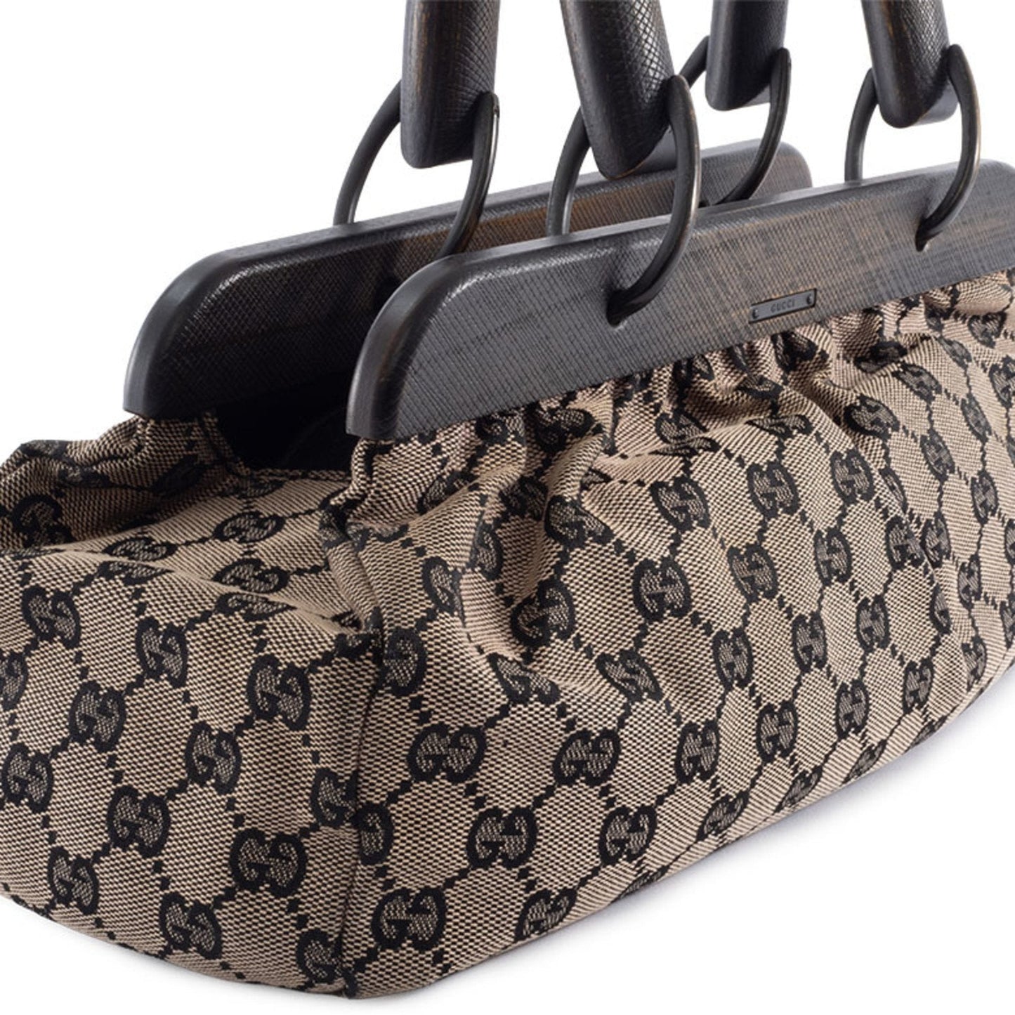 Gucci Gg Canvas Beige Black Gg Canvas Leather Handbag