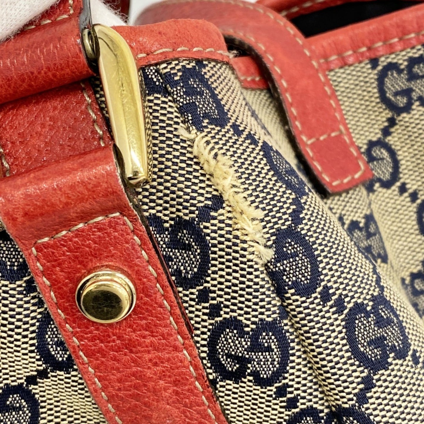 Gucci Beige Navy Red Color Canvas Tote Bag