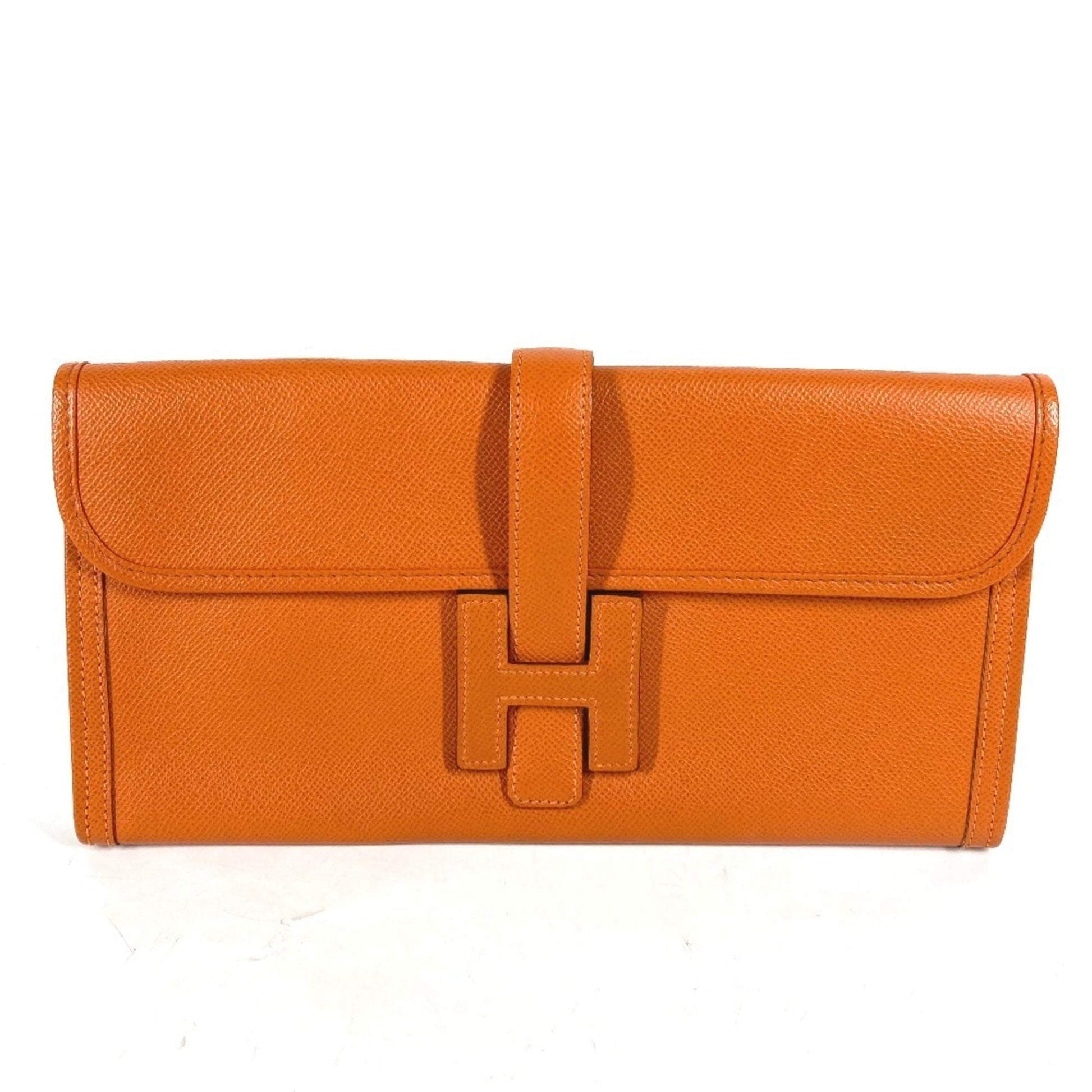 Hermes Jige Epsom Clutch Bag Leather Orange