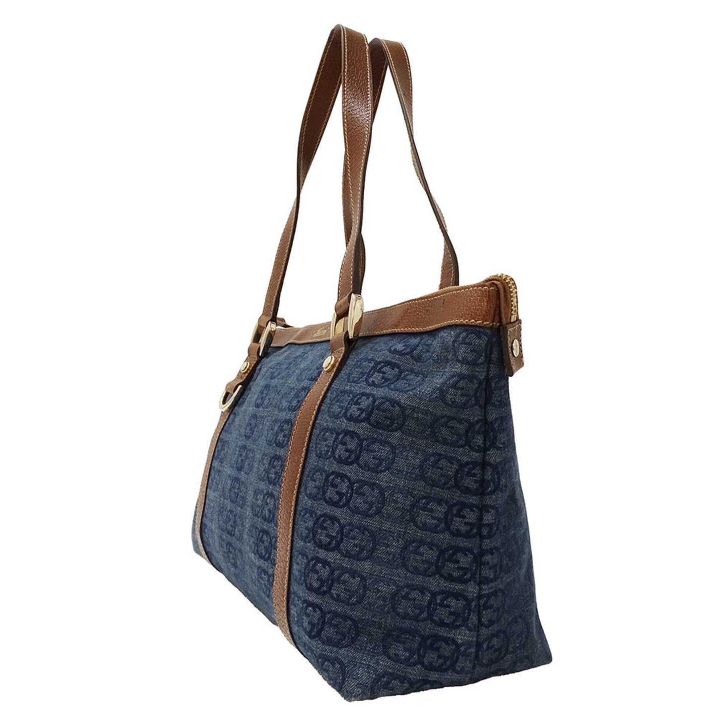 Gucci Blue Brown Denim Tote Bag