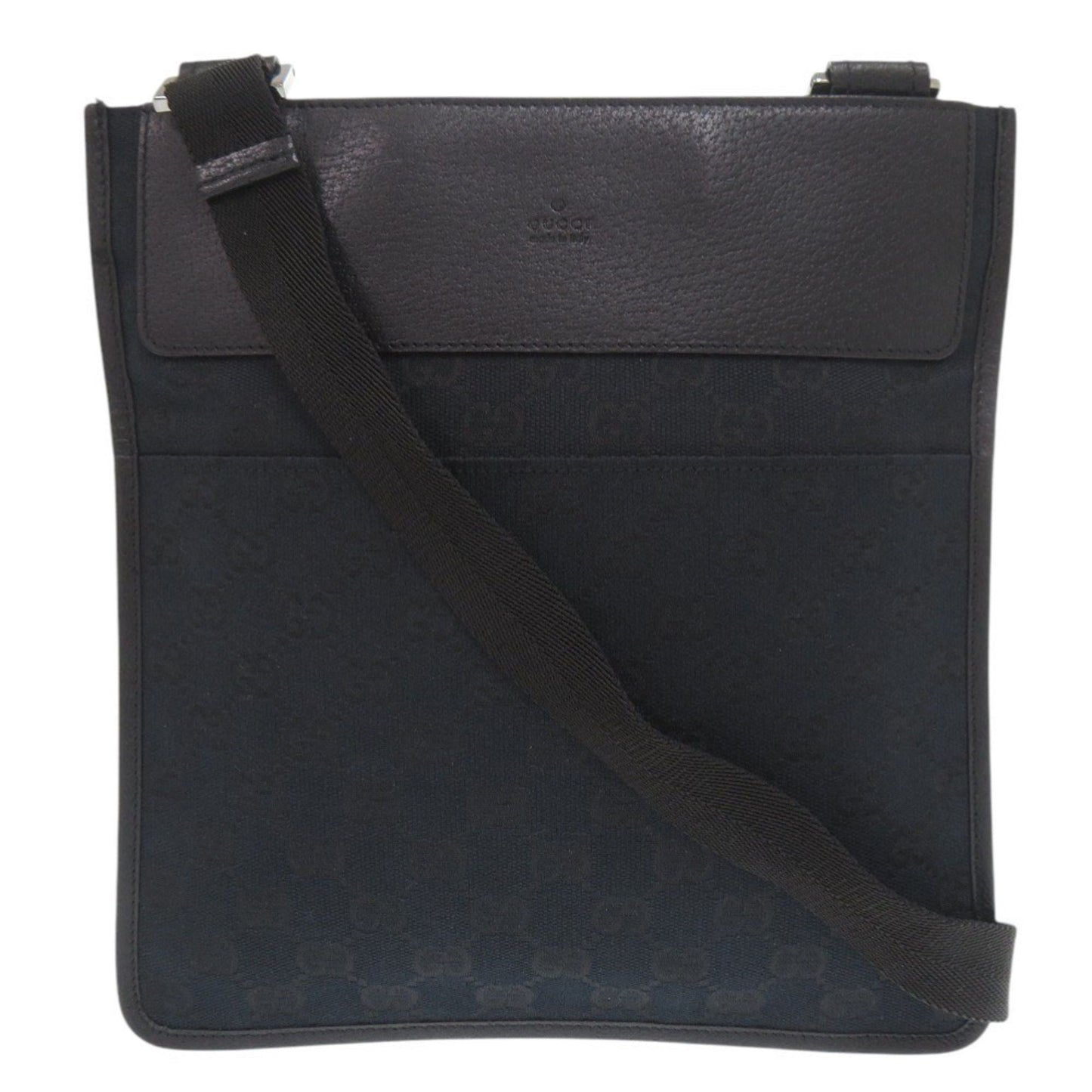 Gucci Black Gg Canvas Leather Shoulder Bag