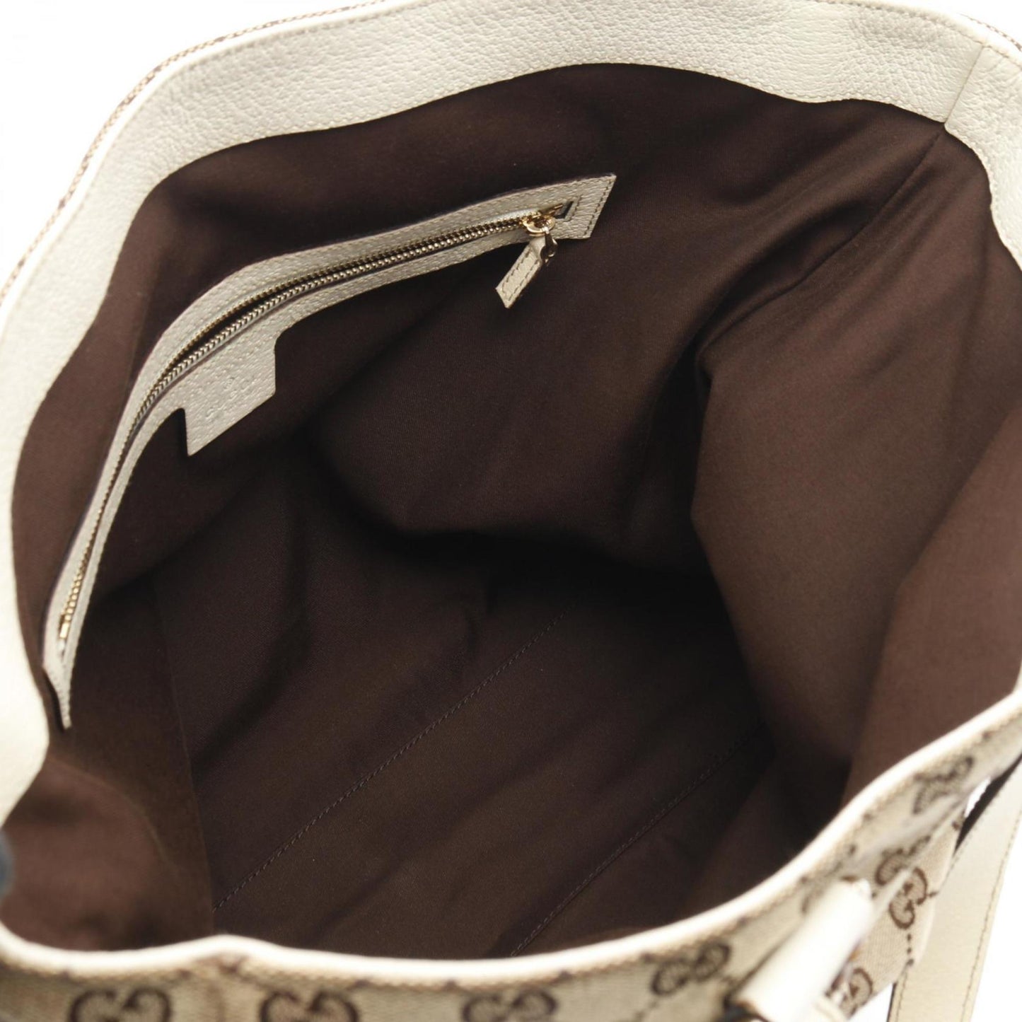 Gucci Beige White Canvas Leather Tote Bag