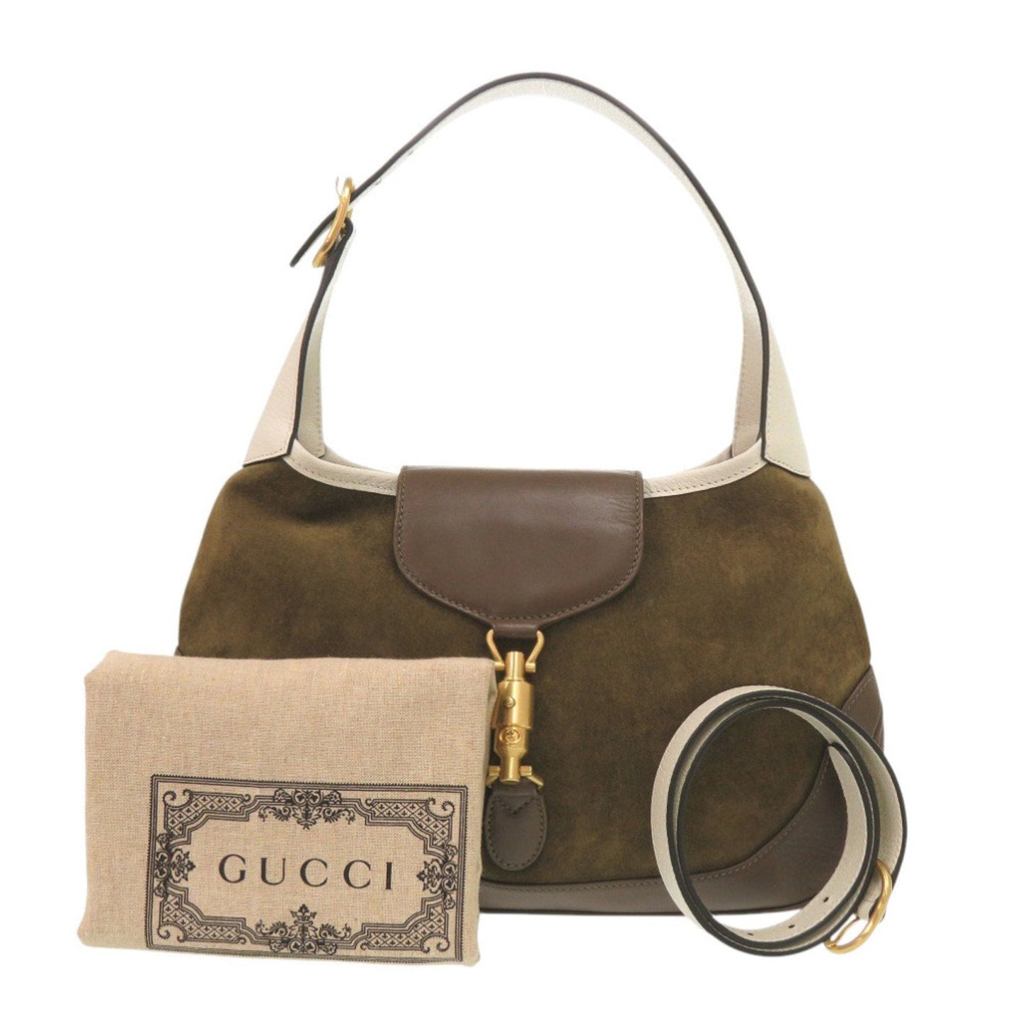 Gucci Brown Ivory Khaki Leather Suede Shoulder Bag