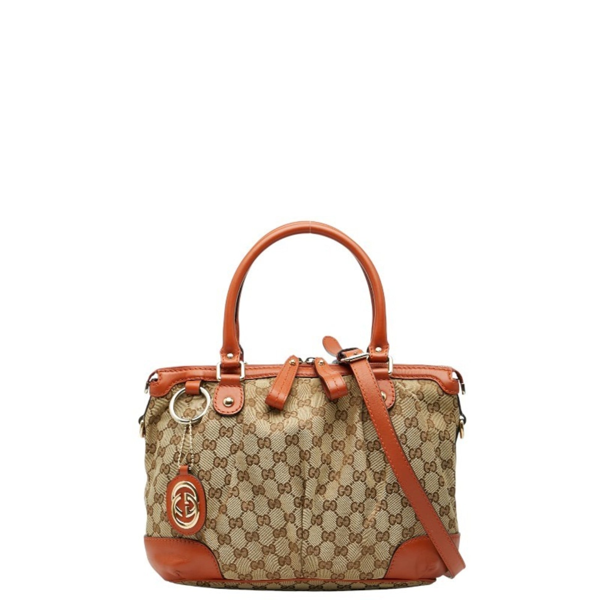 Gucci Beige Orange Canvas Leather Handbag Shoulder Bag