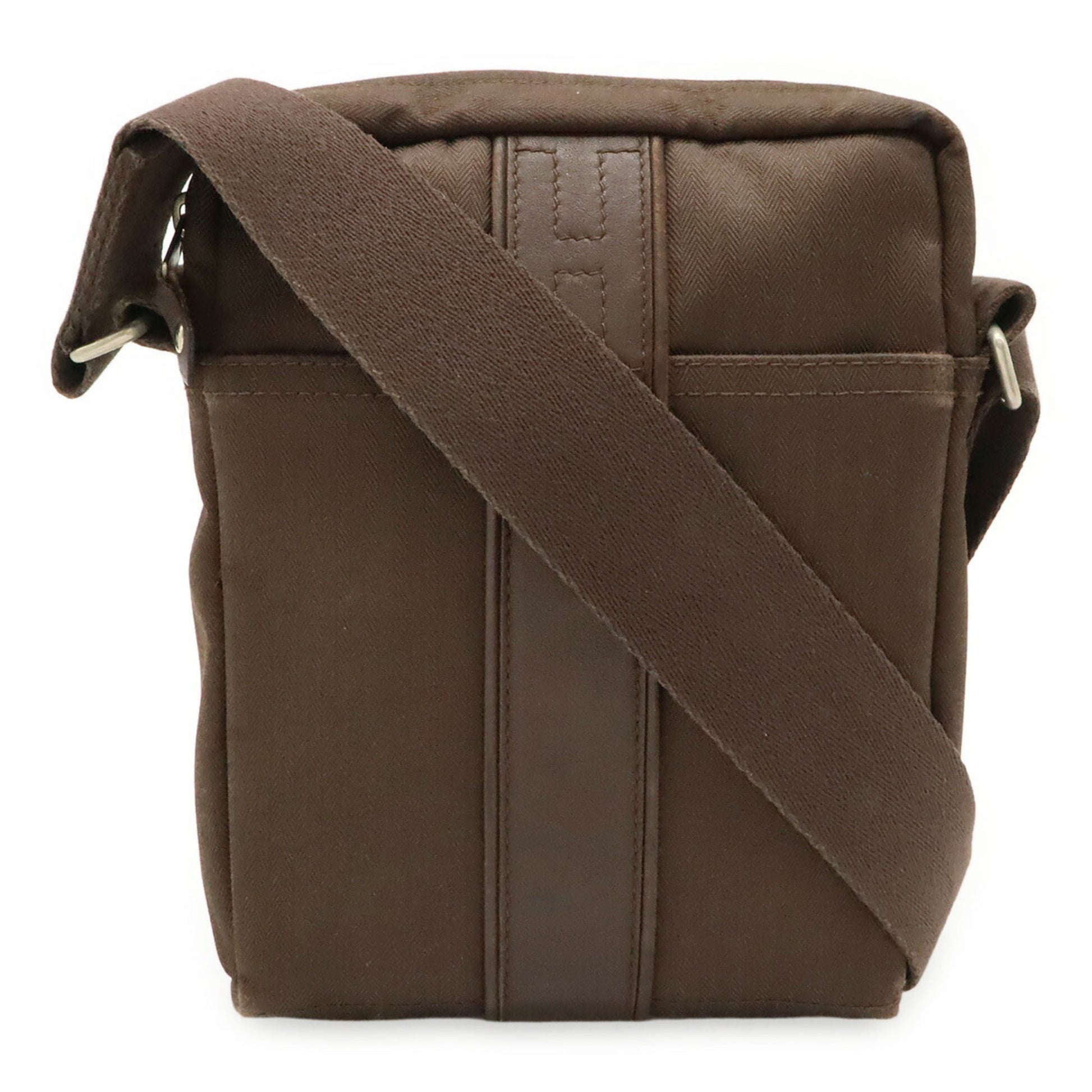 Hermes Dark Toile Chevron Pochette Shoulder Bag Brown