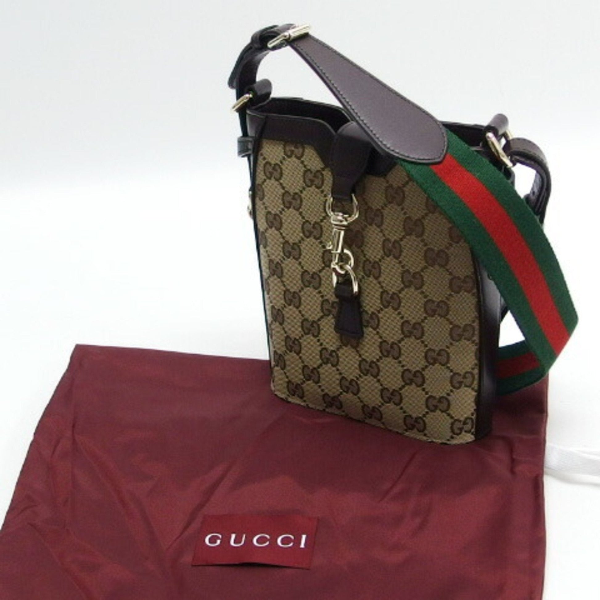 Gucci Beige Dark Brown Canvas Shoulder Bag