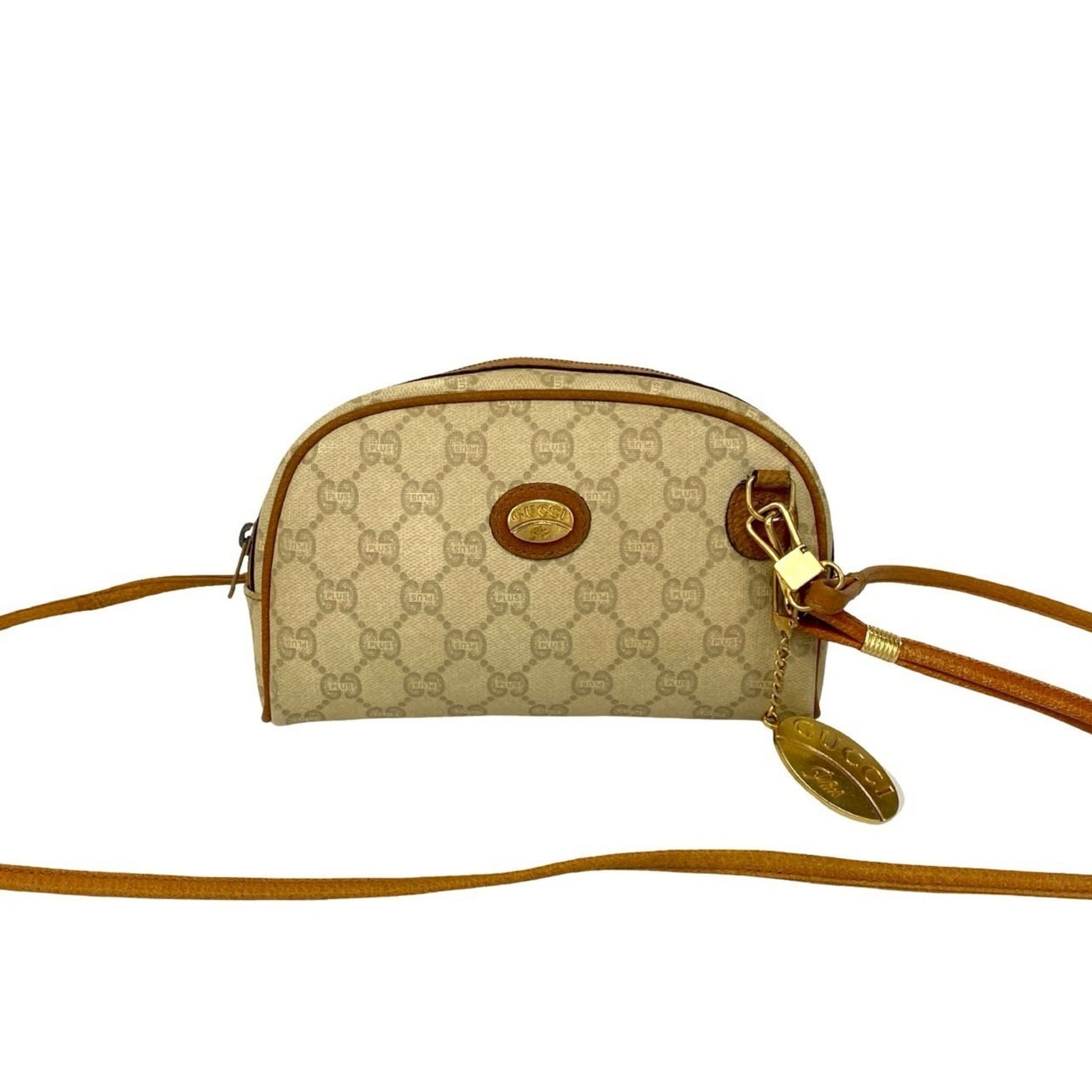 Gucci Beige Brown Leather Pvc Pochette Shoulder Bag