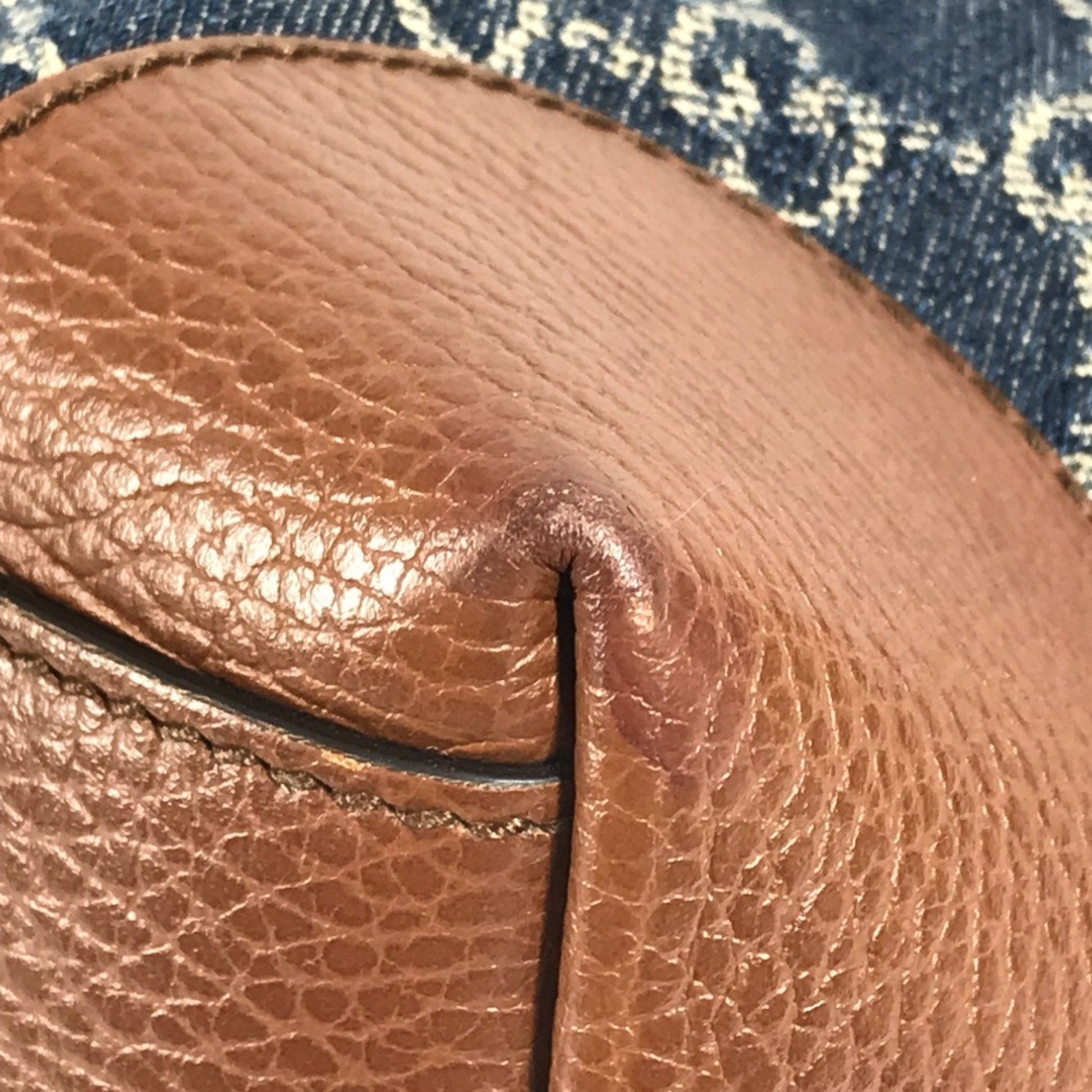 Gucci Blue Brown Denim Leather Shoulder Bag Tote Bag