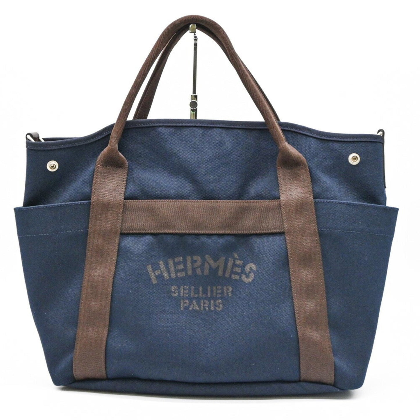Hermes Handbag Tote Bag Canvas Orange Navy
