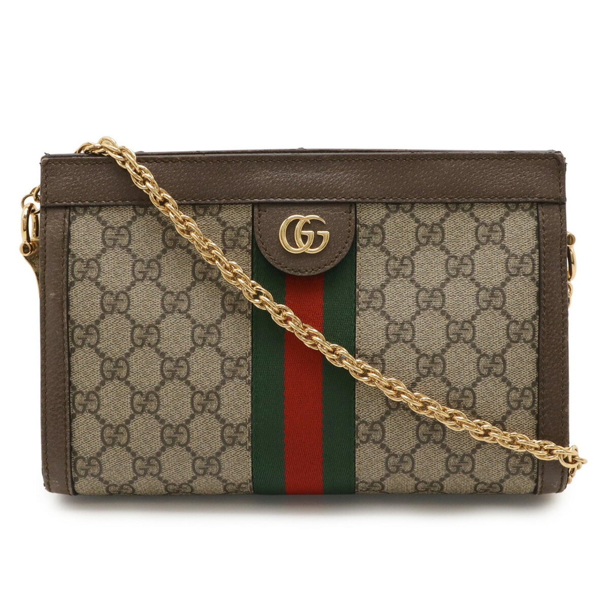 Gucci Beige Brown Green Red Color Gg Supreme Canvas Pvc Coated Canvas Leather Shoulder Bag