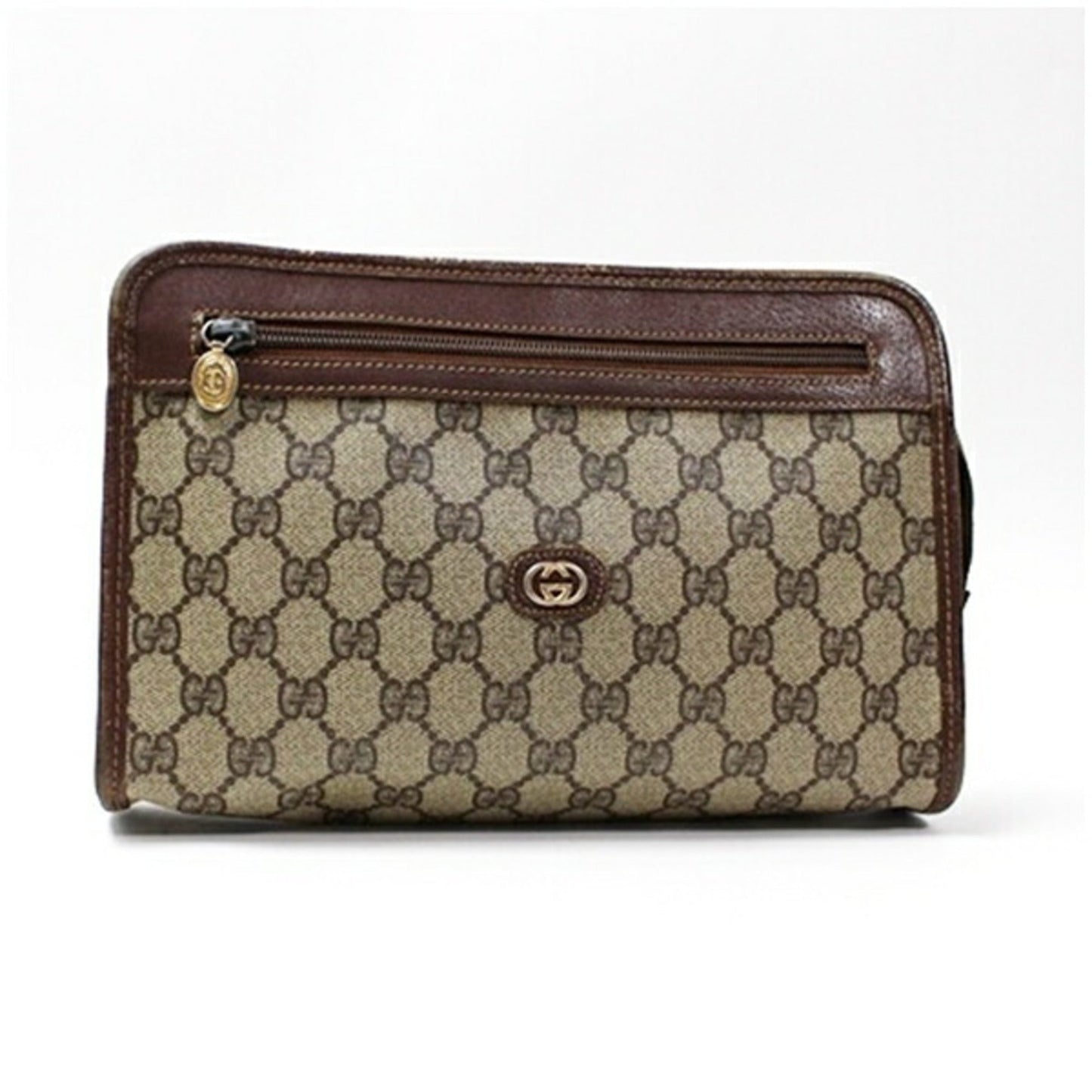 Gucci Beige Brown Pvc Leather Clutch Bag