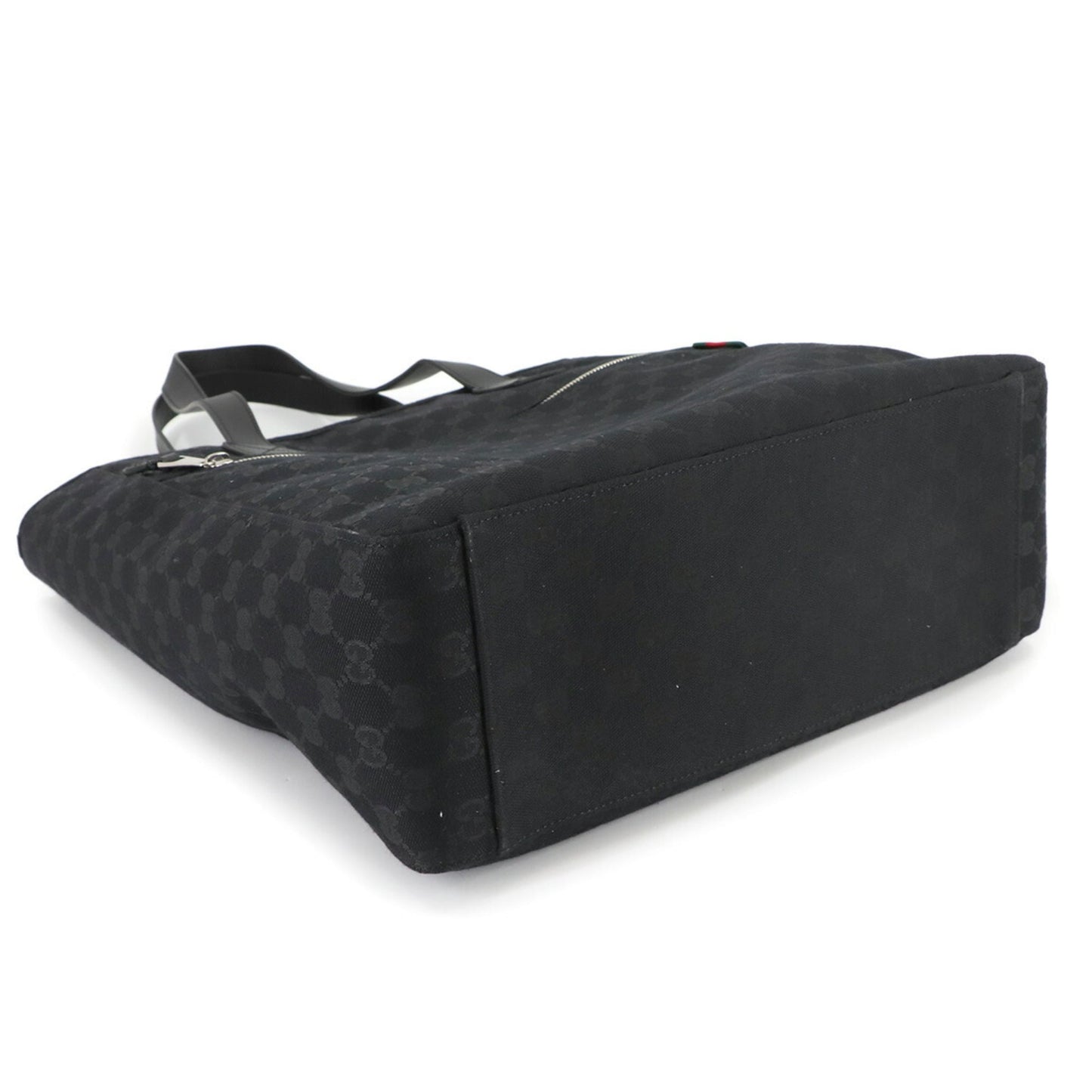Gucci Black Gg Canvas Leather Tote Bag