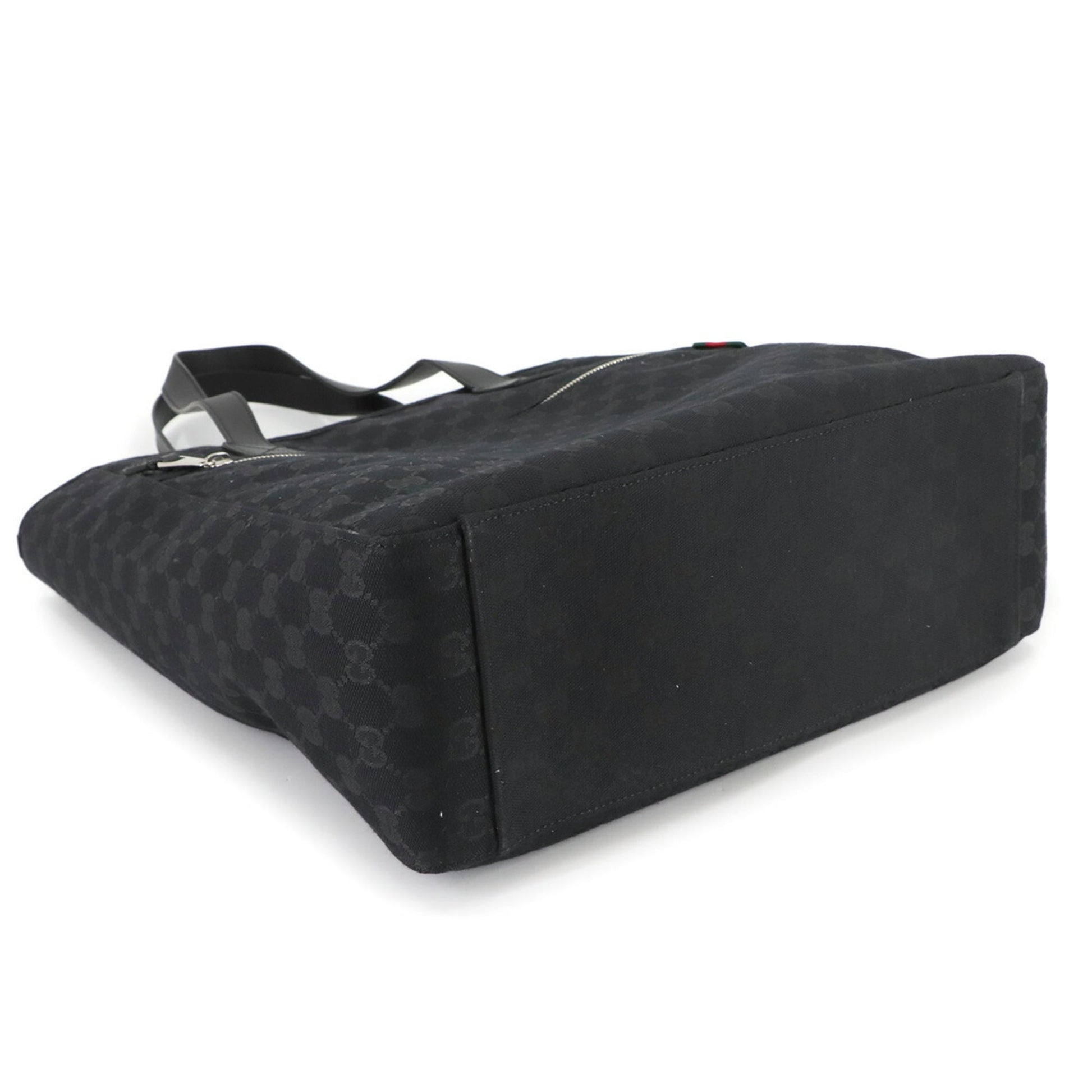 Gucci Black Gg Canvas Leather Tote Bag
