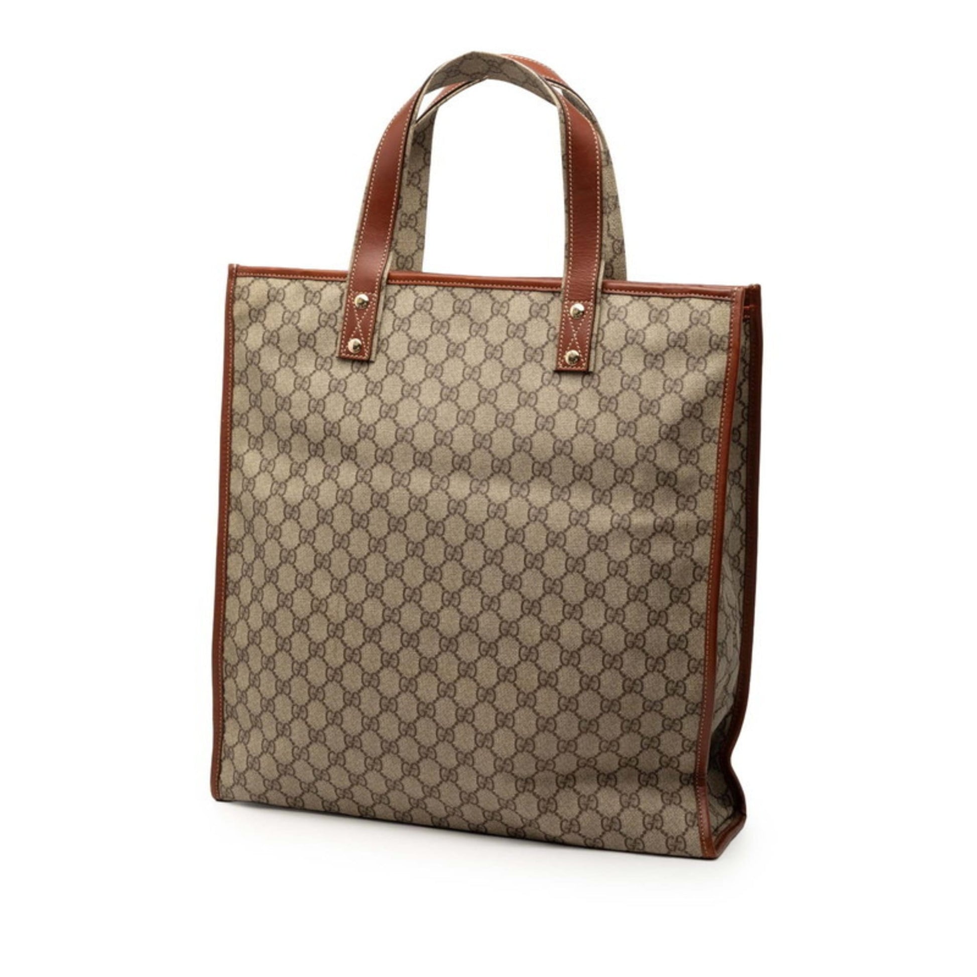Gucci Beige Brown Gg Supreme Pvc Leather Tote Bag